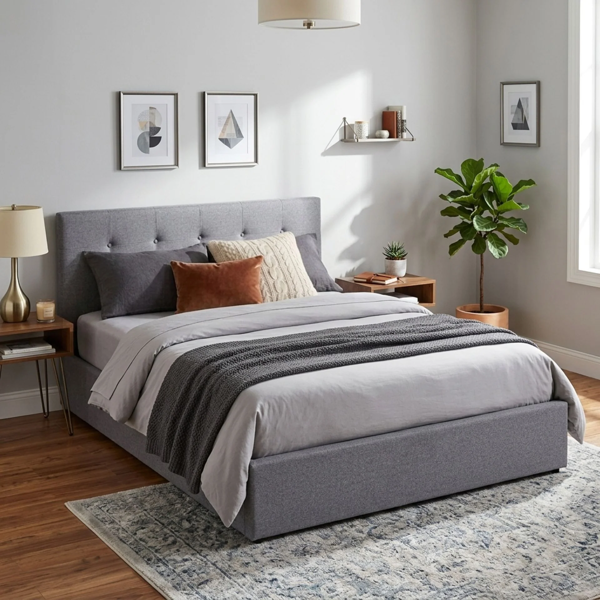 Lureva Linen Queen Gas Lift Bed Frame – Grey - Image 3