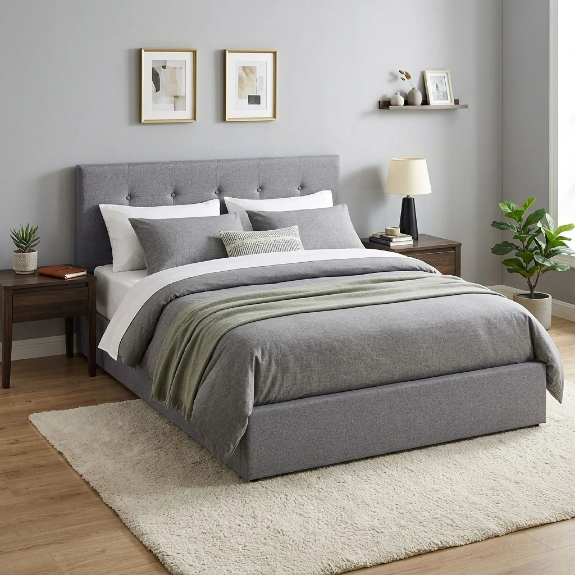 Lureva Linen Queen Gas Lift Bed Frame – Grey - Image 5