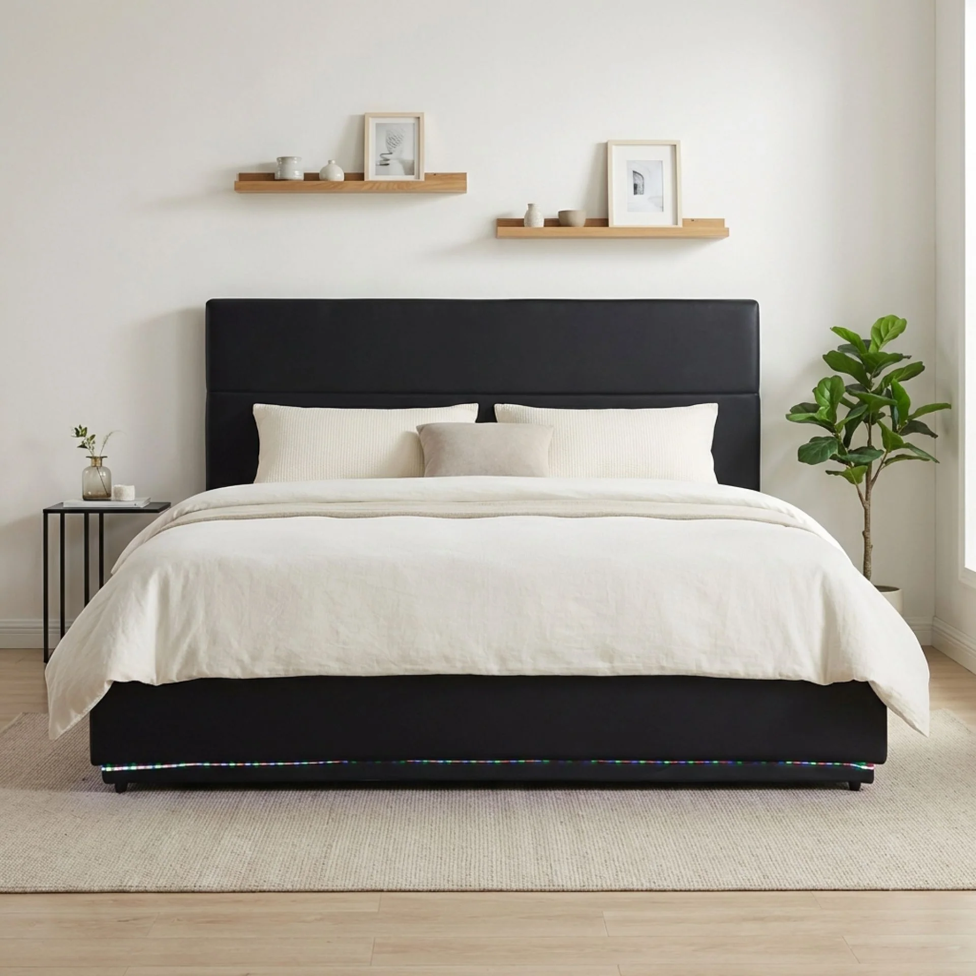 Lumetek PU Queen Gas Lift Bed Frame - Black