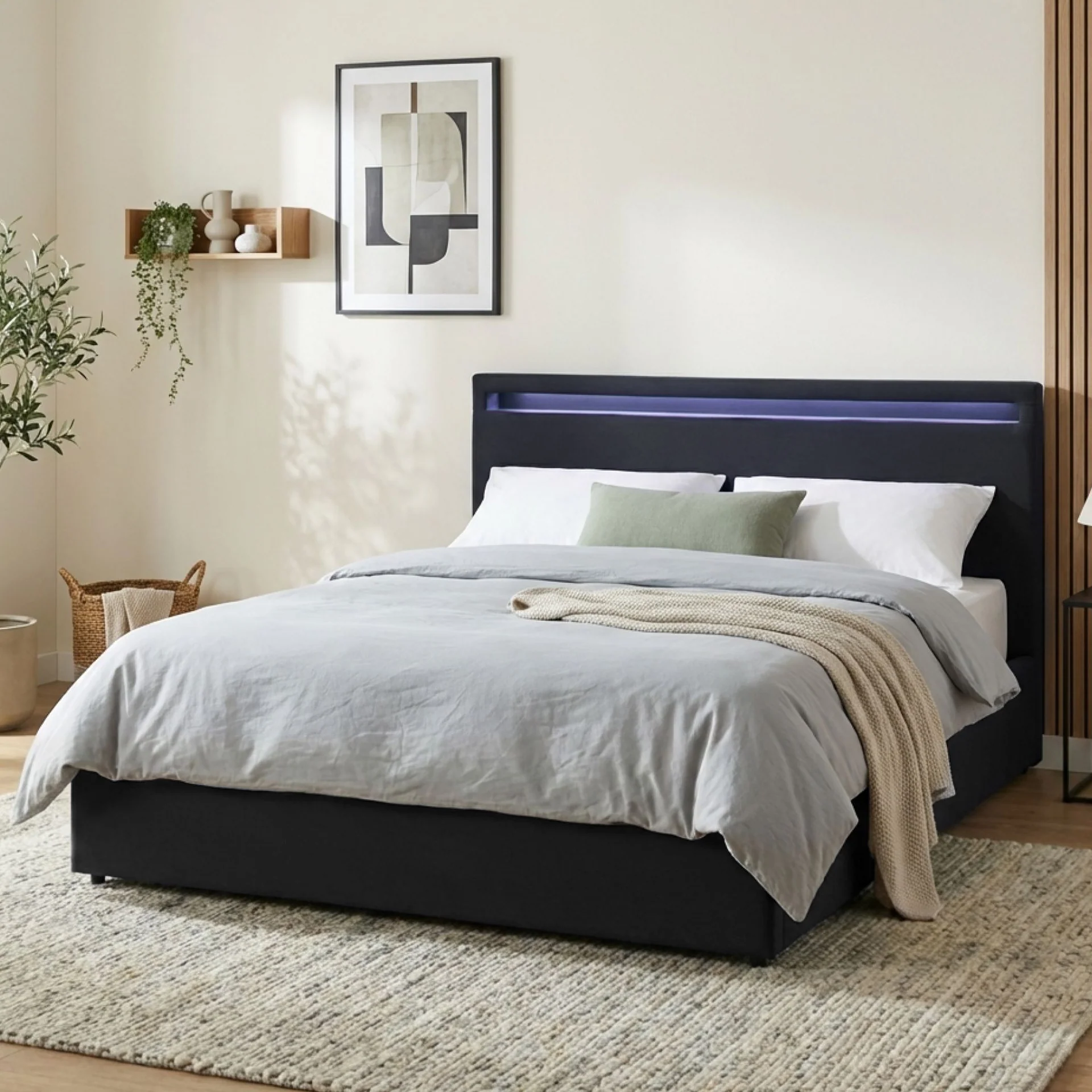 Glimora PU Queen Gas Lift Storage Bed Frame - Black