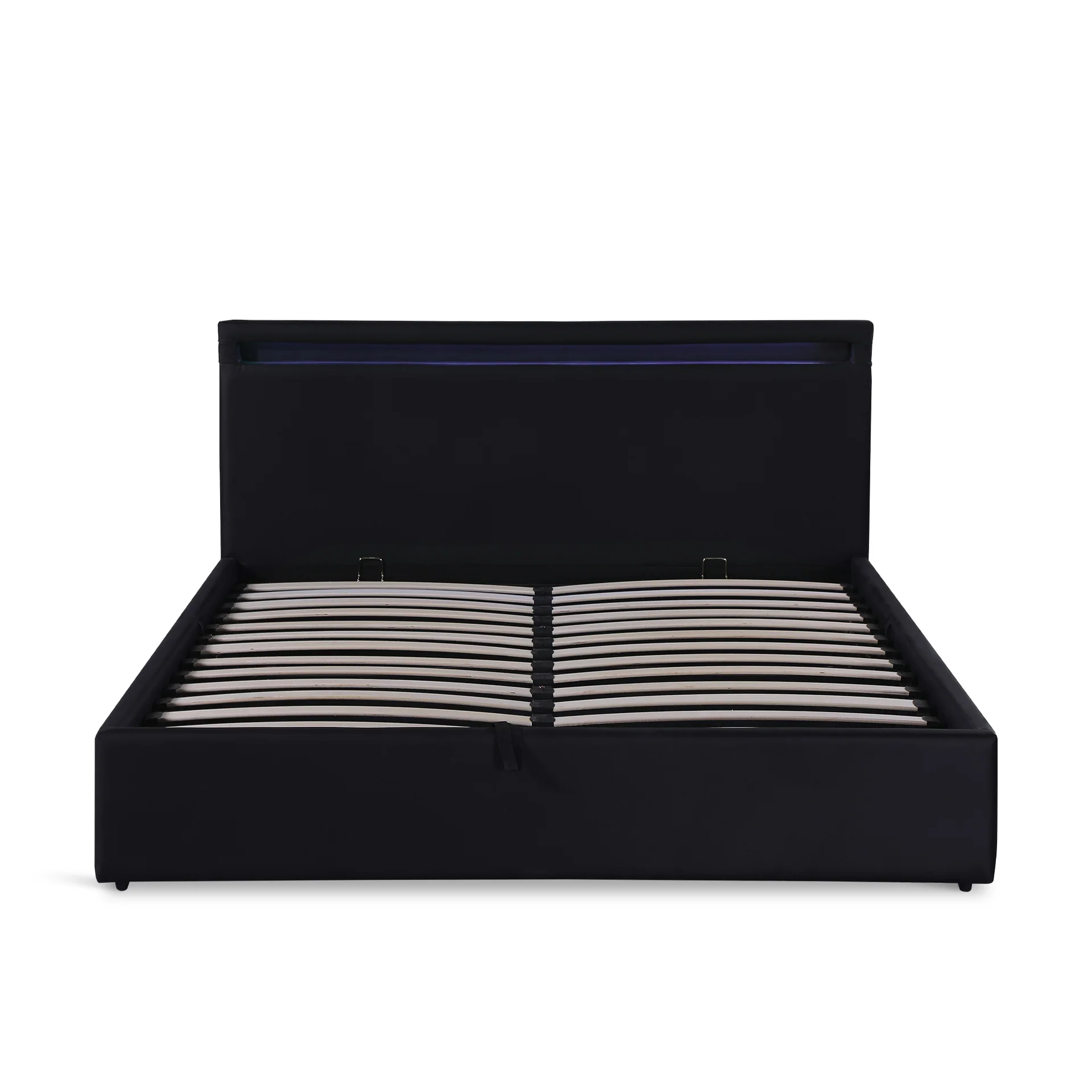 Glimora PU Queen Gas Lift Storage Bed Frame - Black - Image 10