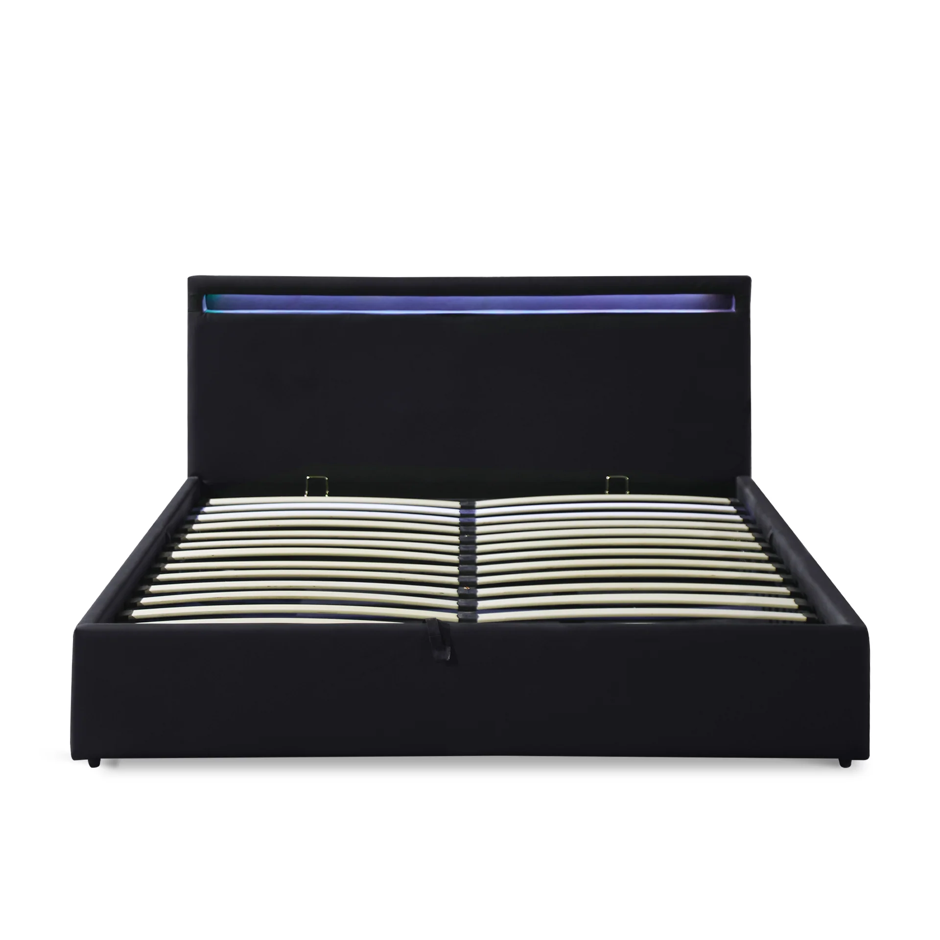 Glimora PU Queen Gas Lift Storage Bed Frame - Black - Image 11