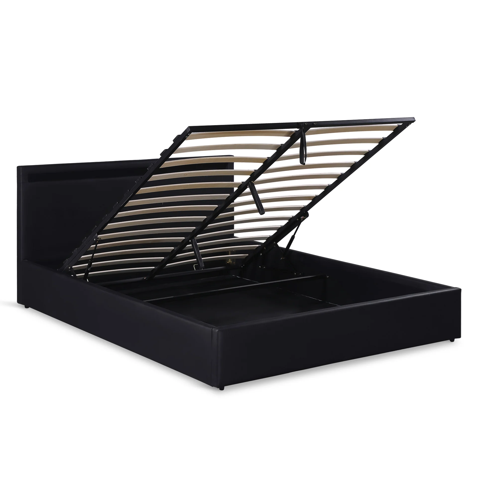 Glimora PU Queen Gas Lift Storage Bed Frame - Black - Image 12