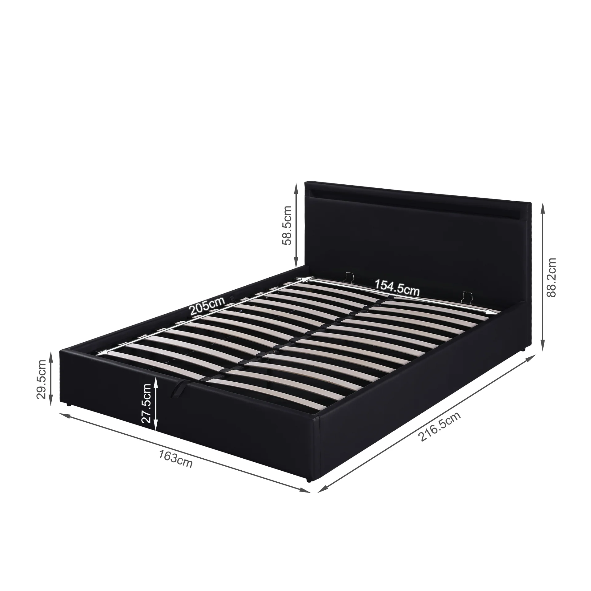 Glimora PU Queen Gas Lift Storage Bed Frame - Black - Image 16