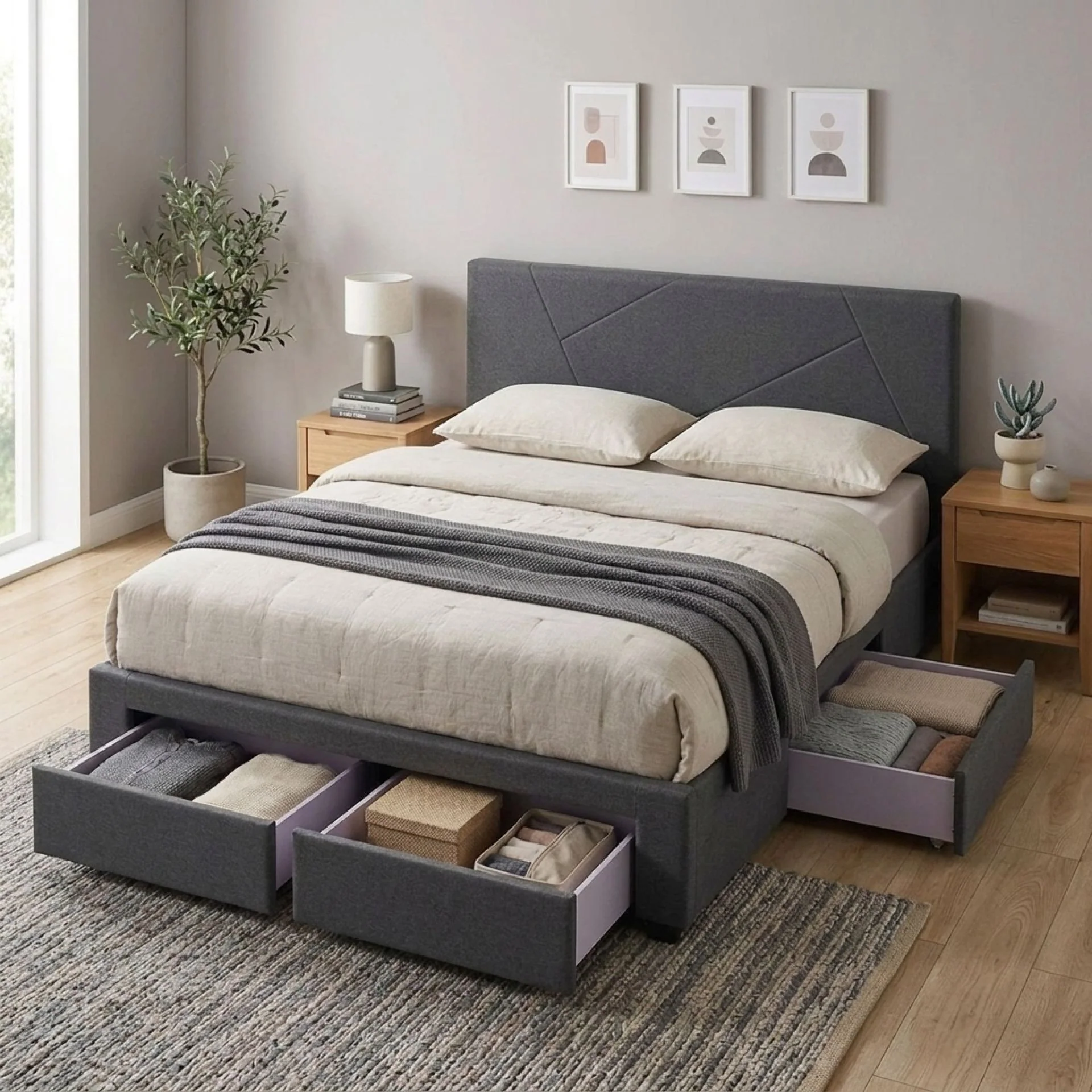 Geolux Queen Bed Frame with 4 Drawers - Dark Grey - Image 5