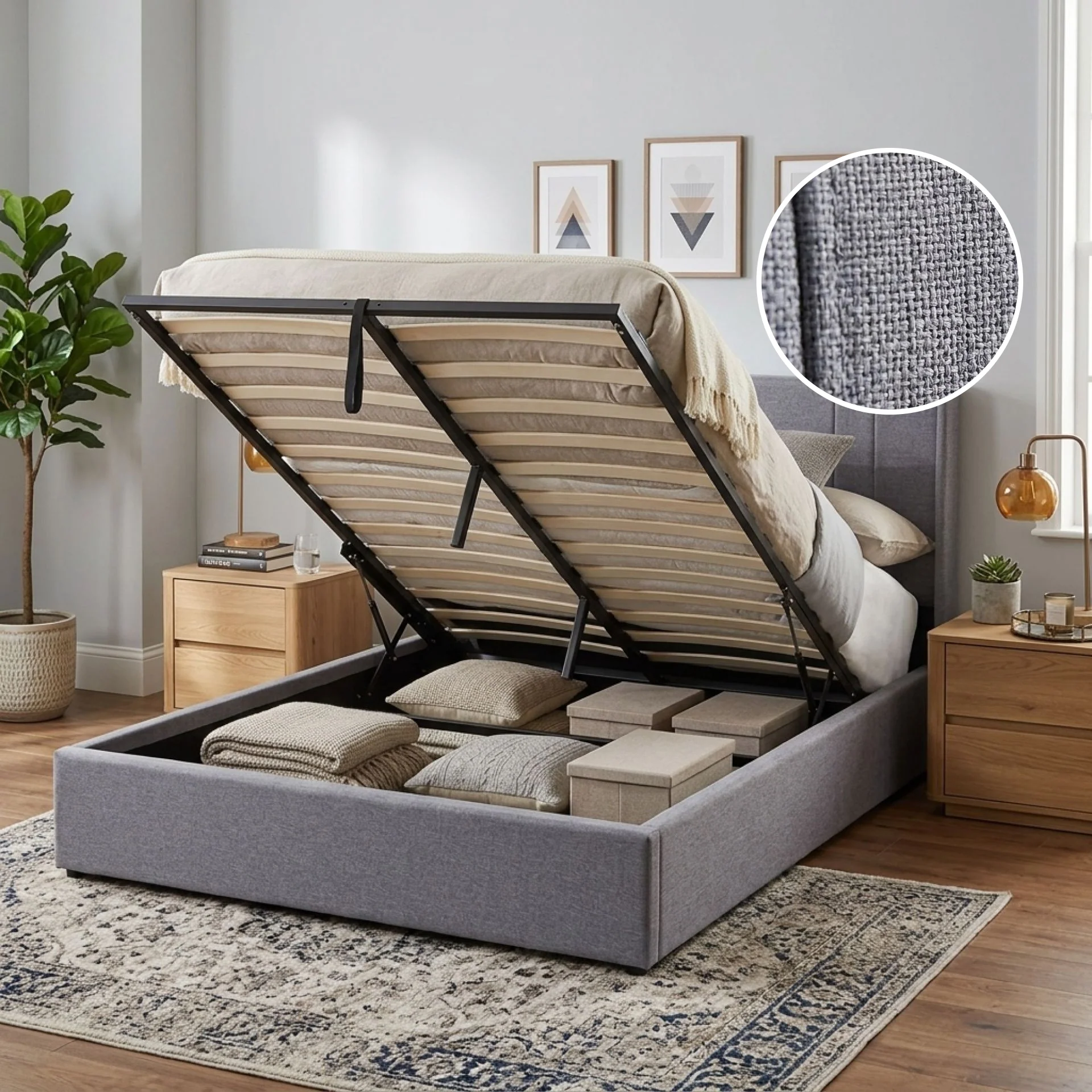 Arvya Queen Gas Lift Bed Frame – Light Grey - Image 2