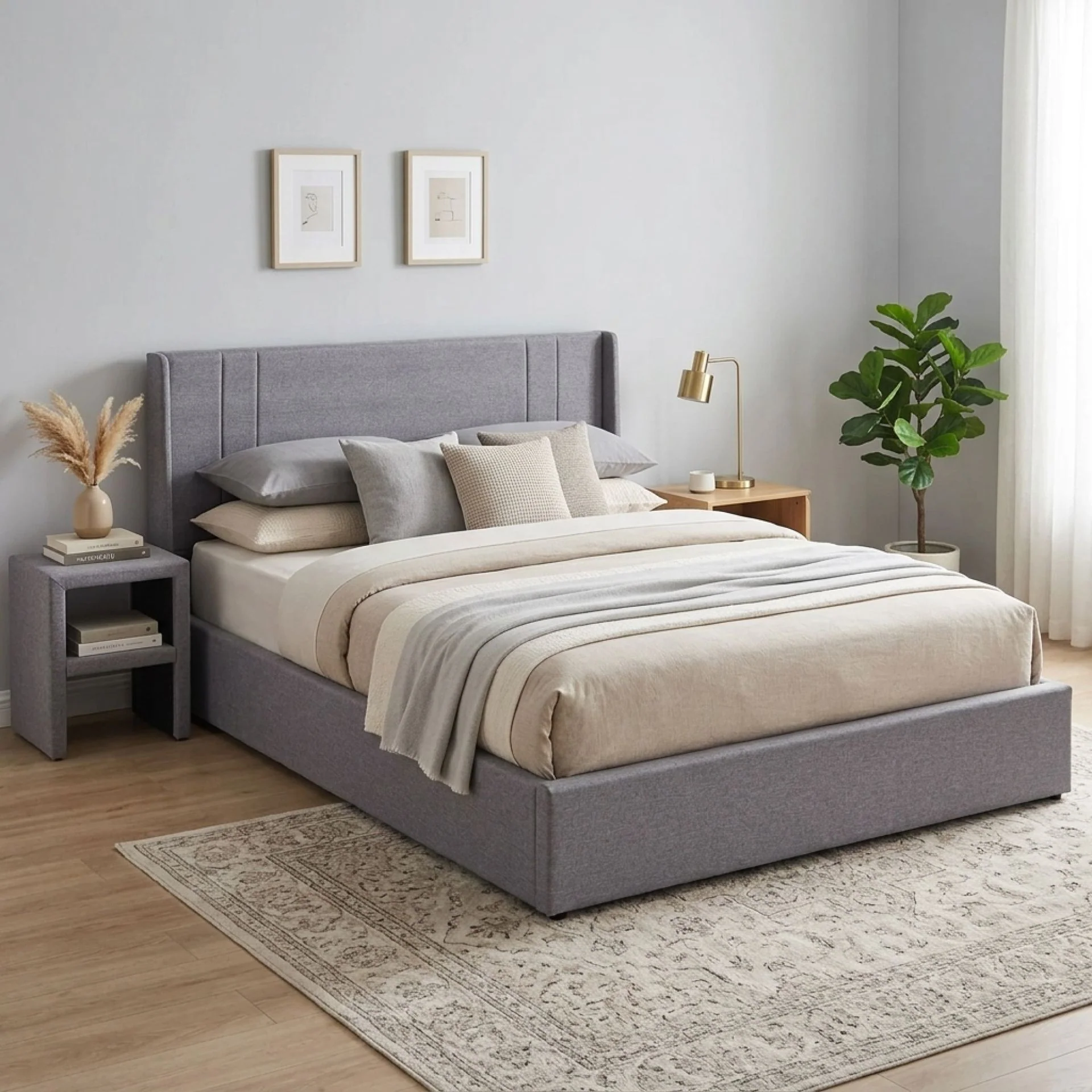 Arvya Queen Gas Lift Bed Frame – Light Grey - Image 4