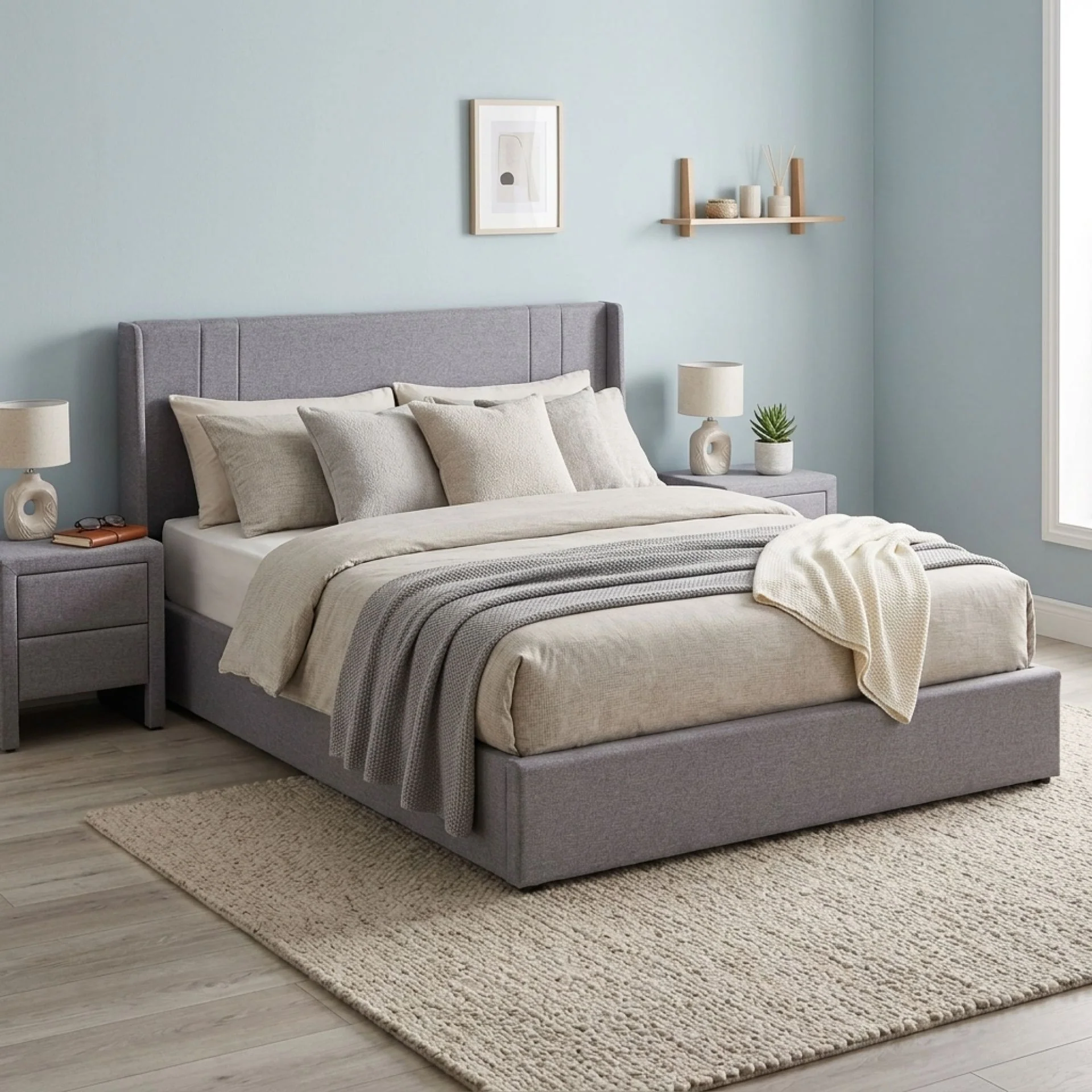 Arvya Queen Gas Lift Bed Frame – Light Grey - Image 6