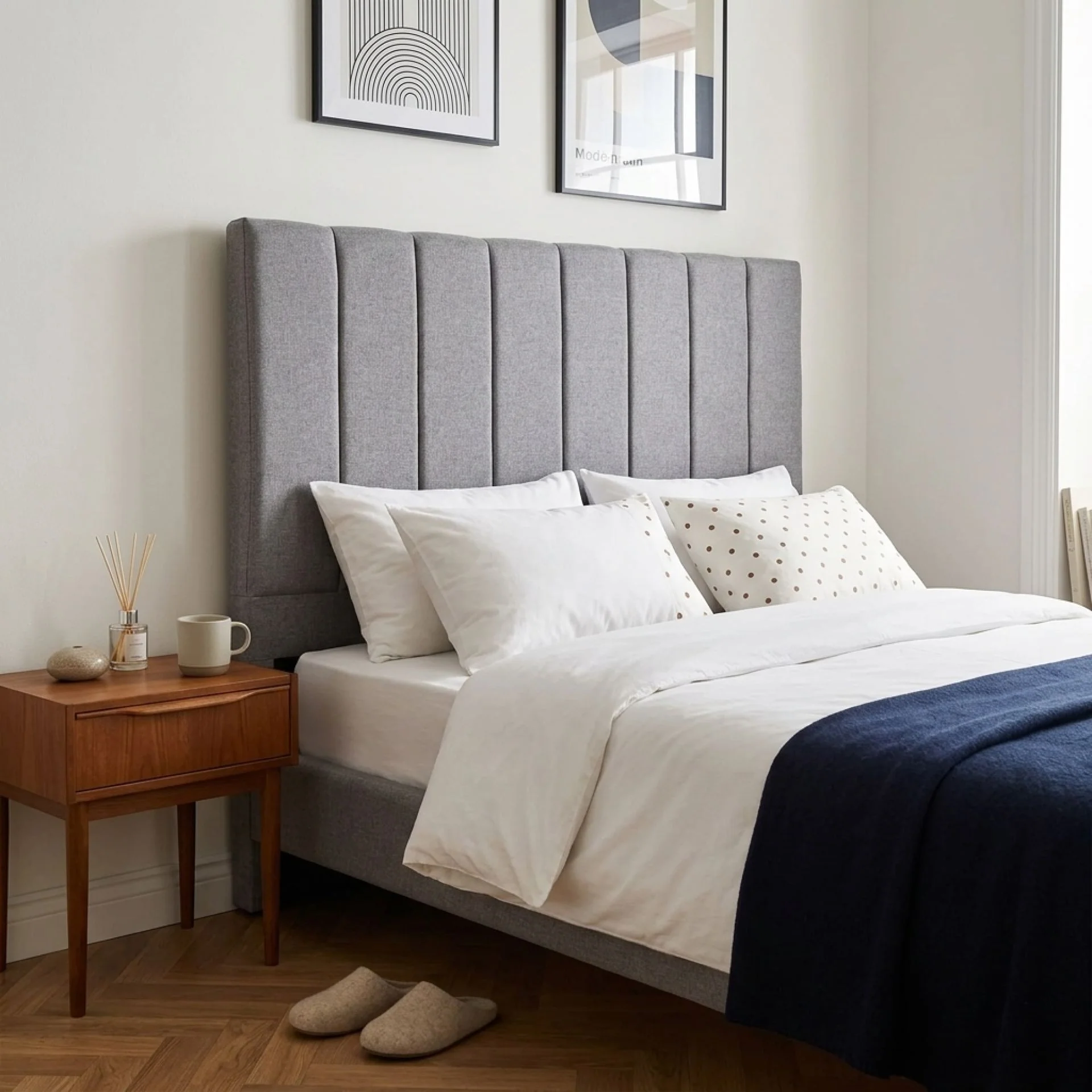 Linesta Queen Upholstered Headboard - Light Grey