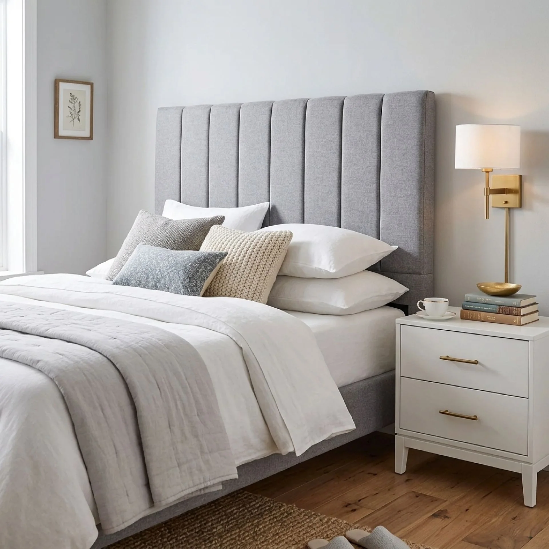 Linesta Queen Upholstered Headboard - Light Grey - Image 2