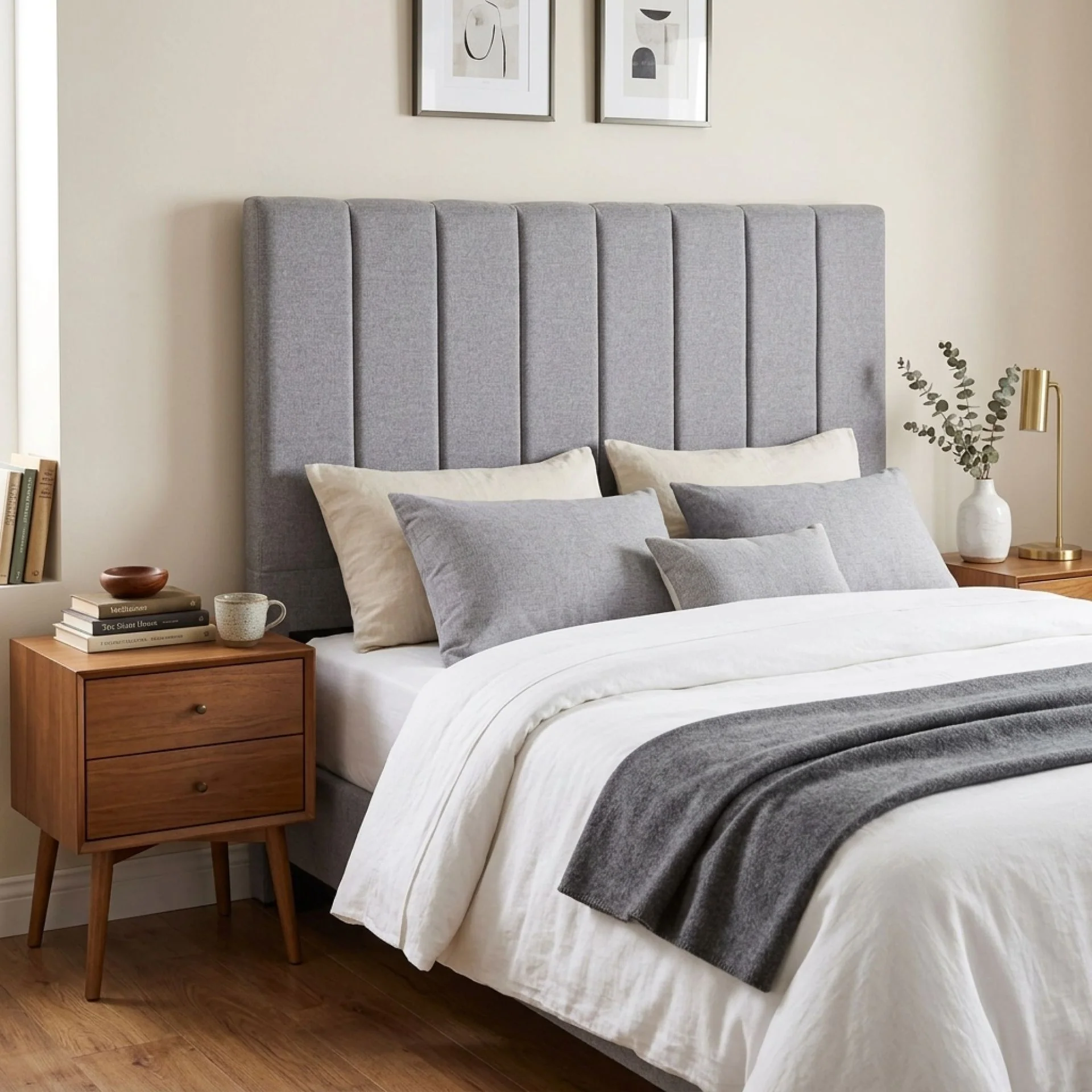 Linesta Queen Upholstered Headboard - Light Grey - Image 3