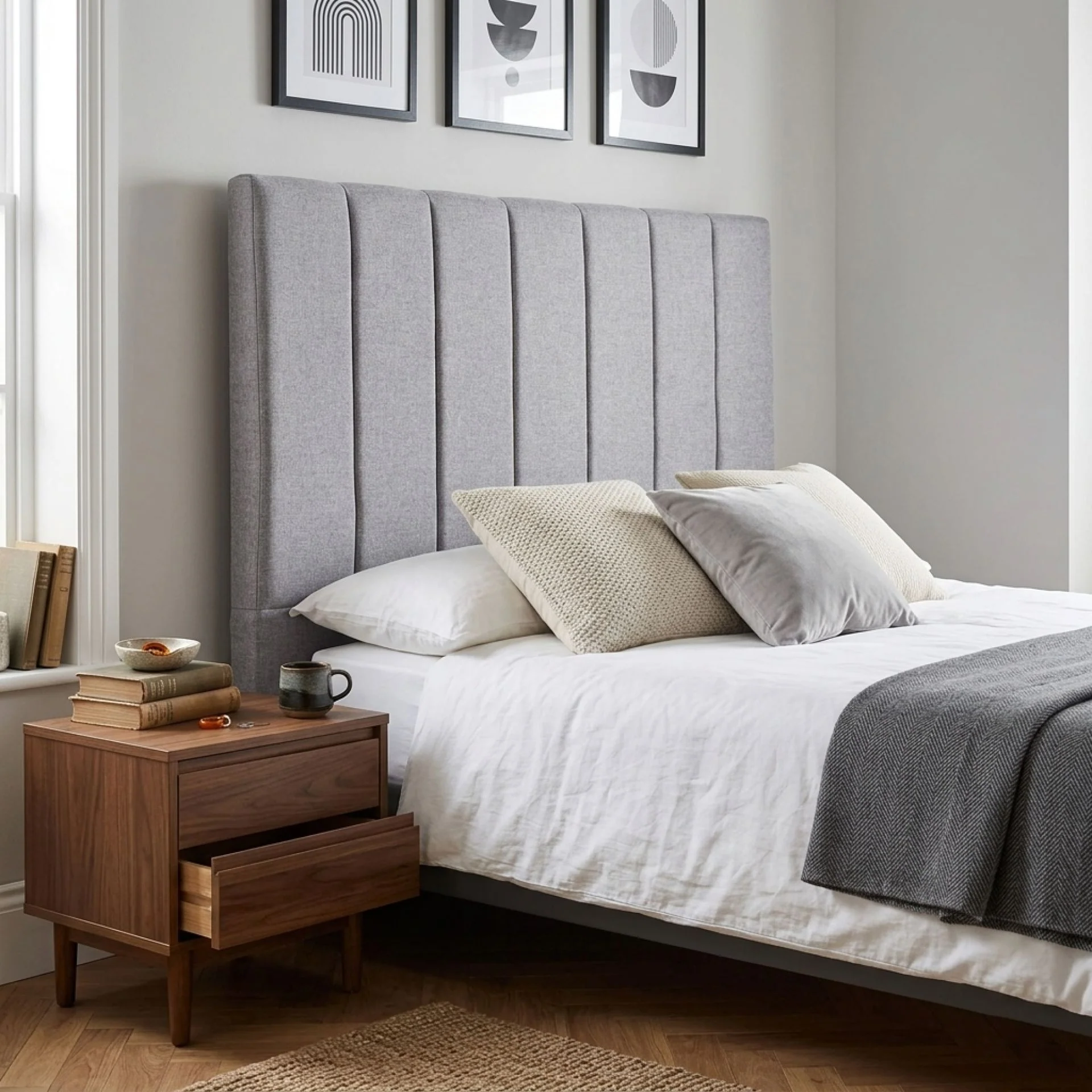 Linesta Queen Upholstered Headboard - Light Grey - Image 4