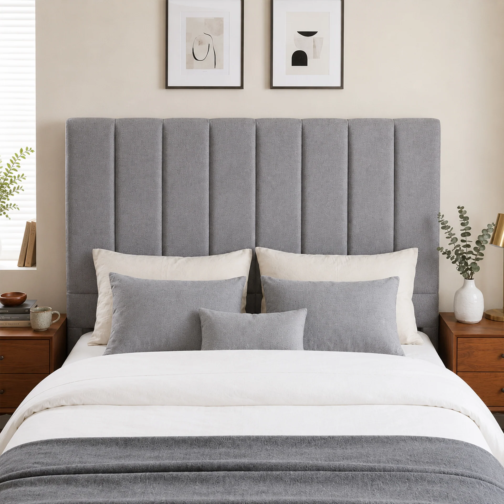 Linesta Queen Upholstered Headboard - Light Grey - Image 5