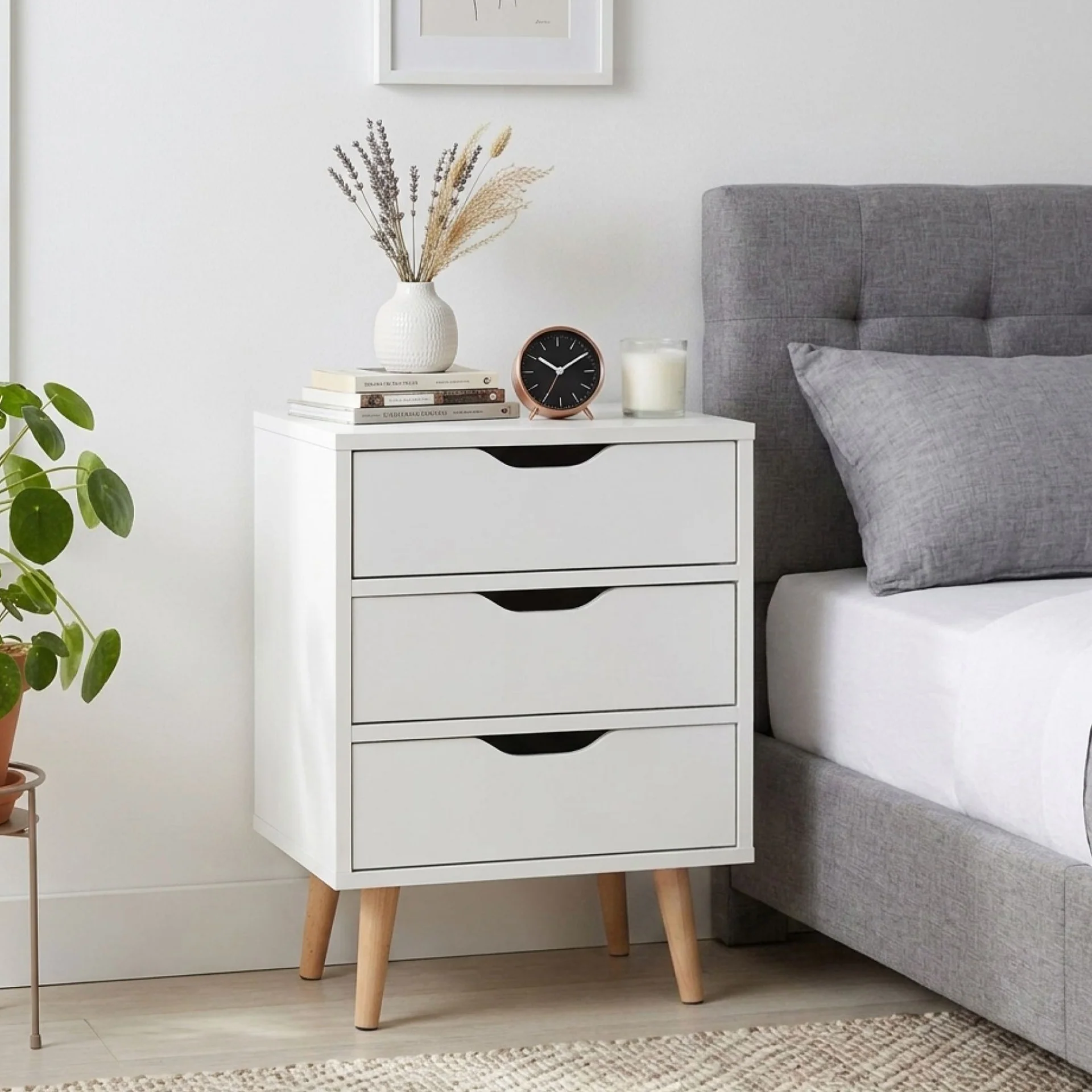 Drew Bedside Table - Maple + White