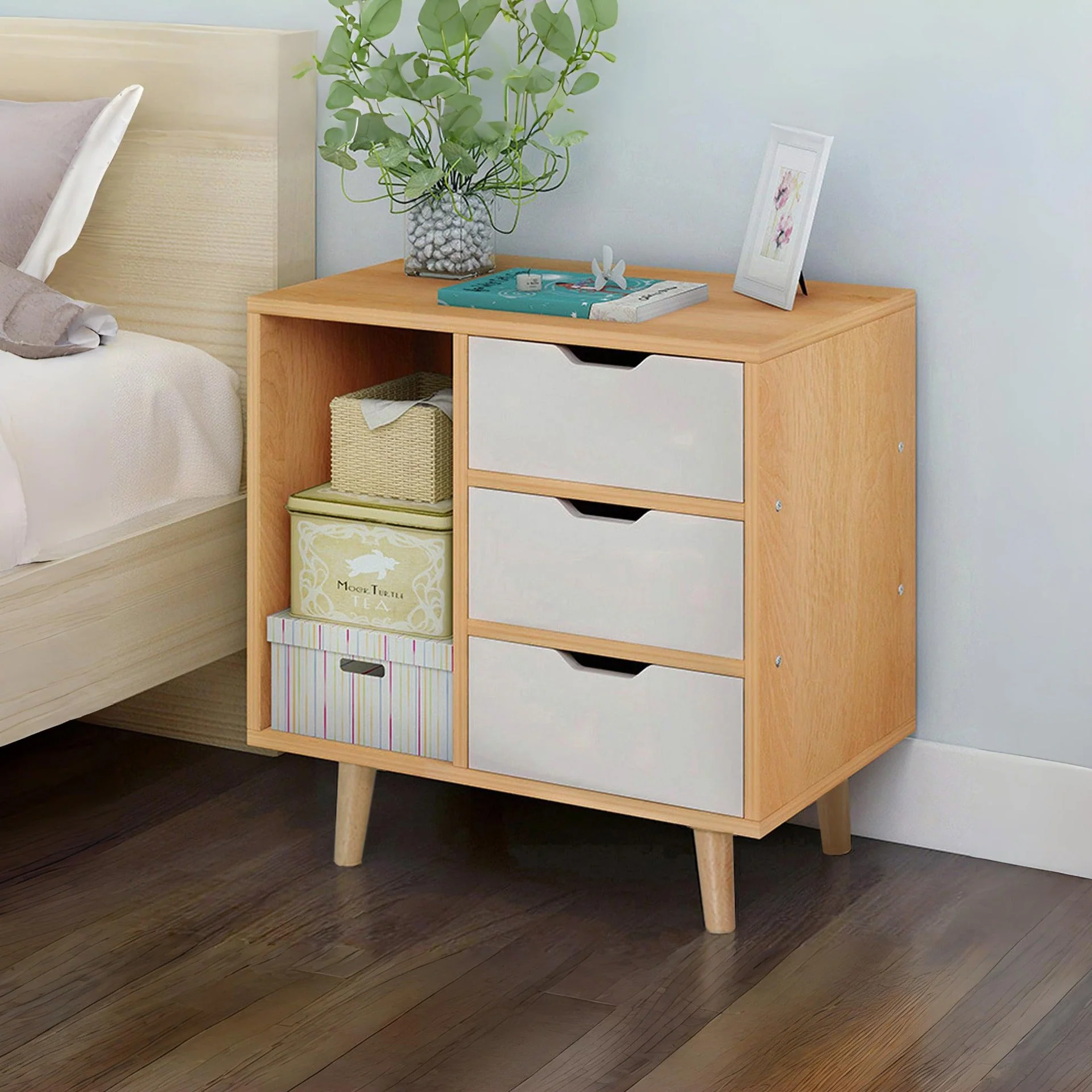 Luca Bedside Table - Maple + White - Image 6