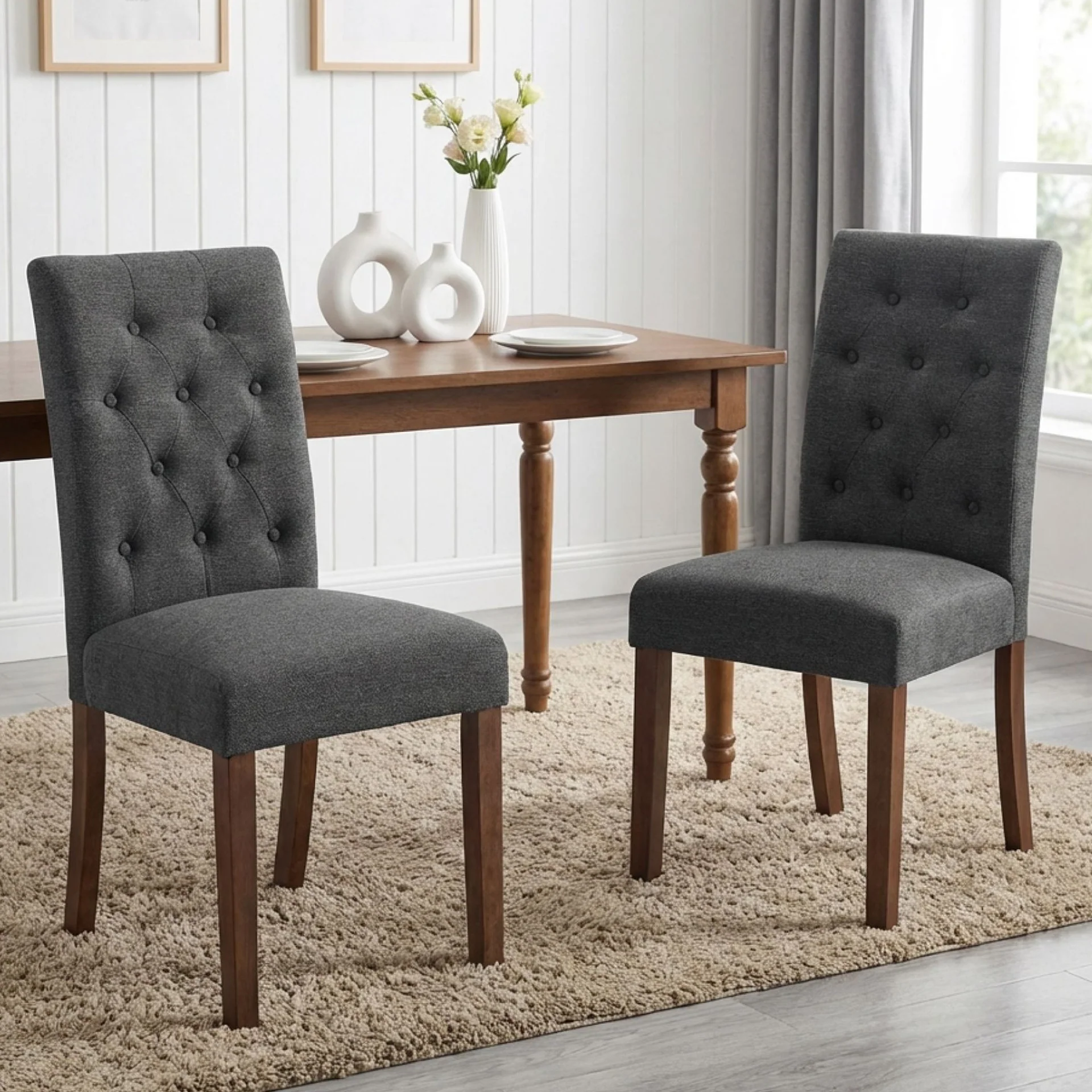 Lucia Upholstered Dining Chair - Set of 2 - Dark Grey - Image 4