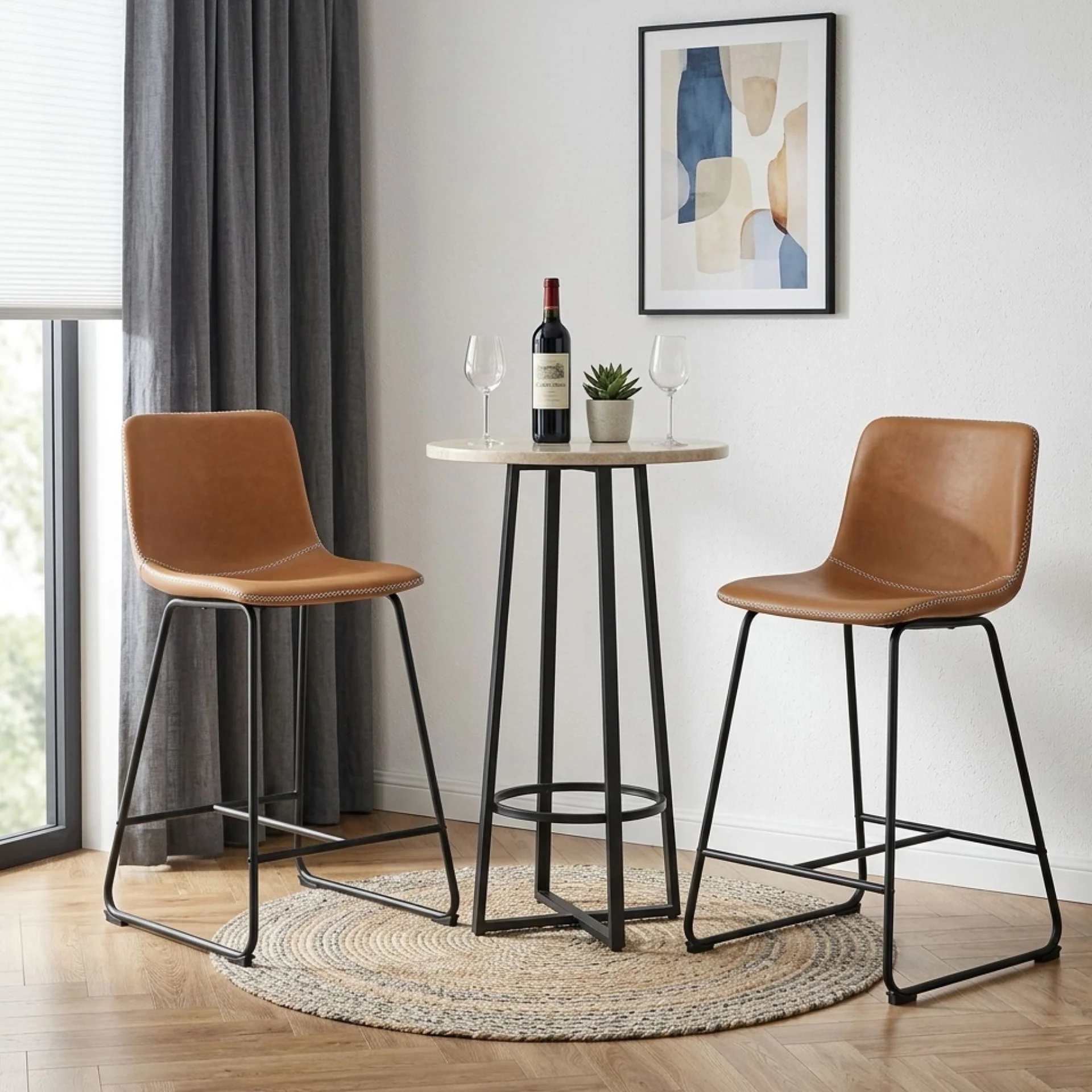 Luke PU Leather Bar Stool - Set of 2 - Orange - Image 4