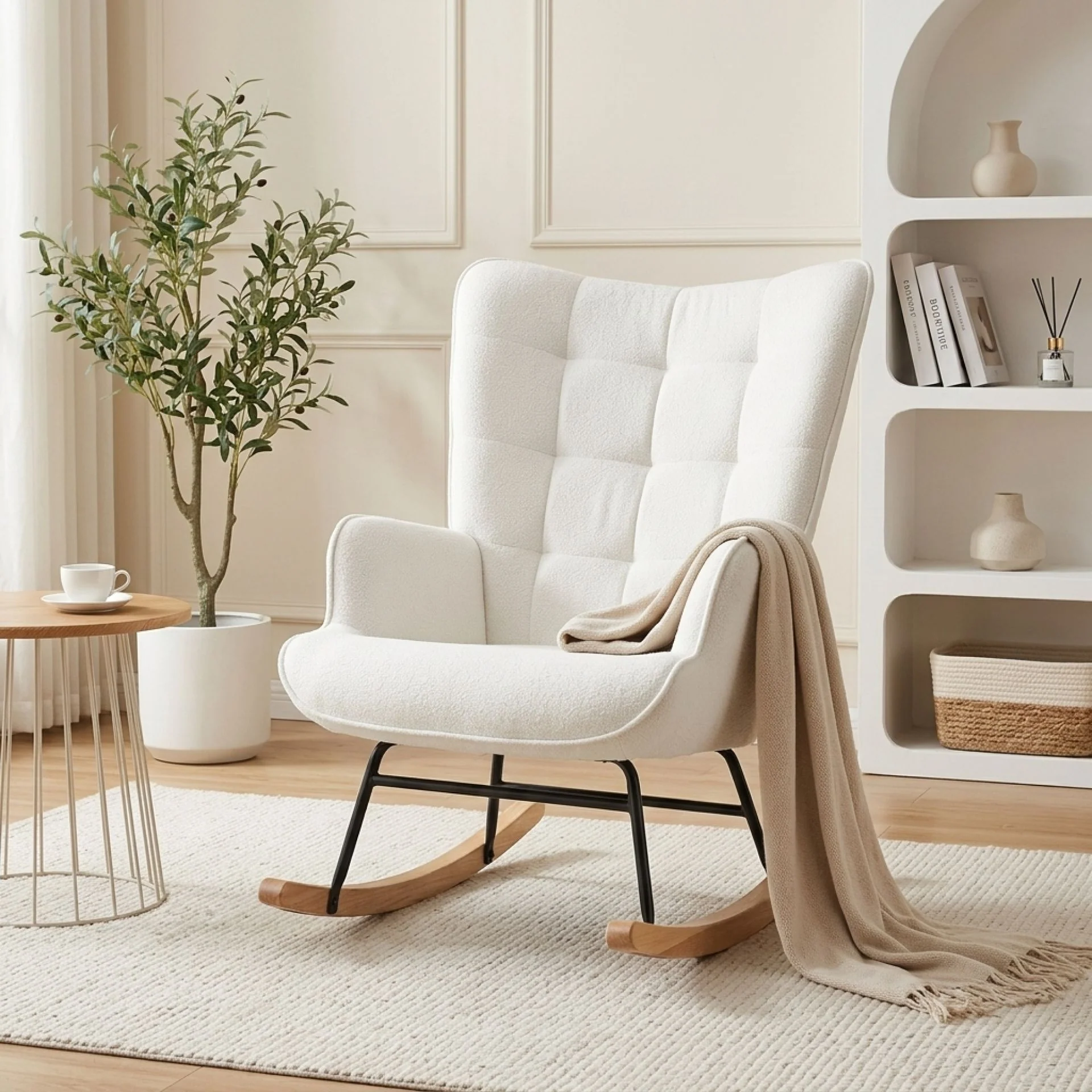 Lull Linen Rocking Armchair - White - Image 4