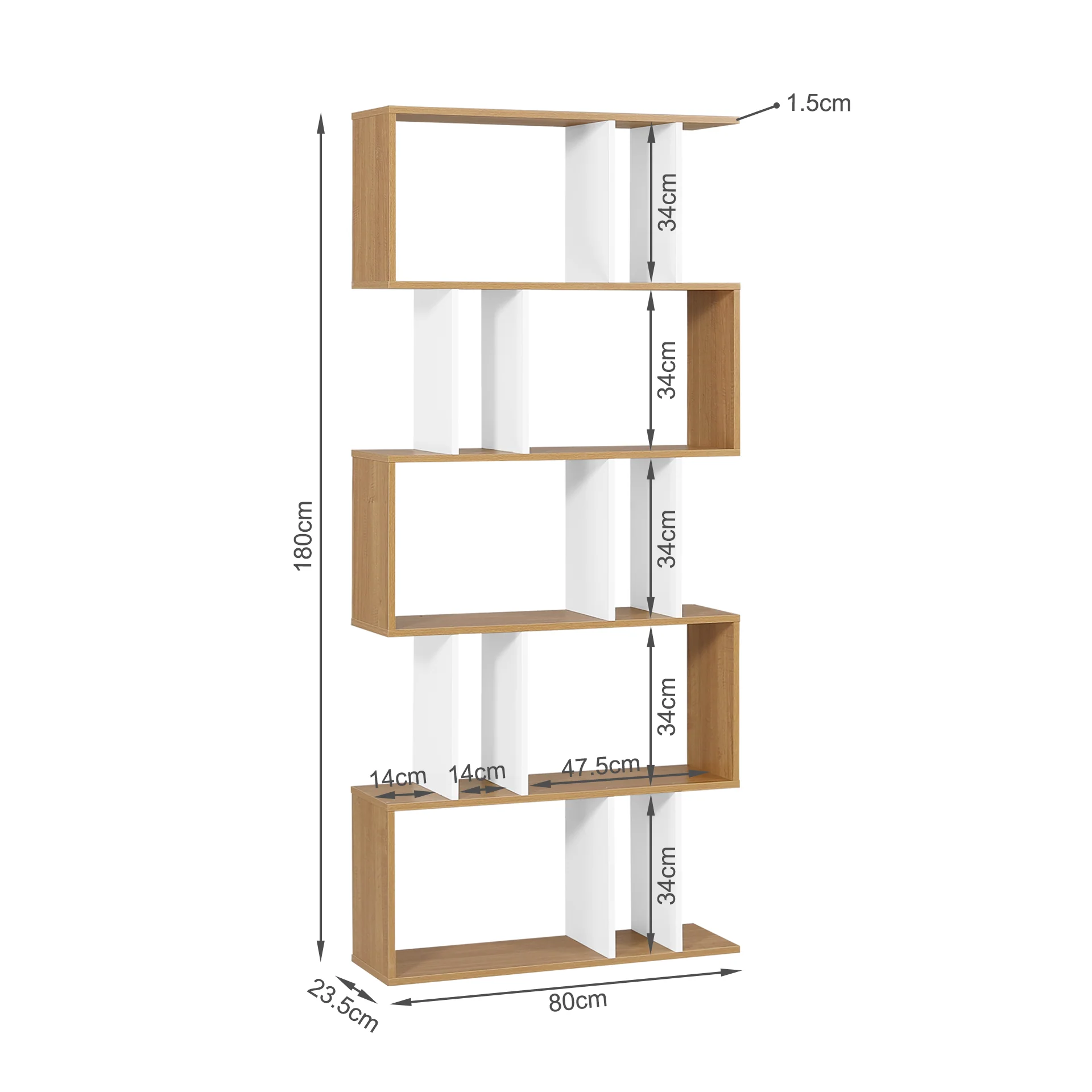Lumo 5 Tier Bookshelf Display Shelf - Natural + White - Image 11