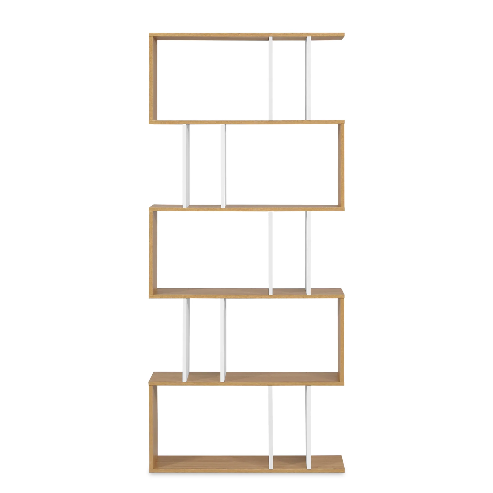Lumo 5 Tier Bookshelf Display Shelf - Natural + White - Image 8
