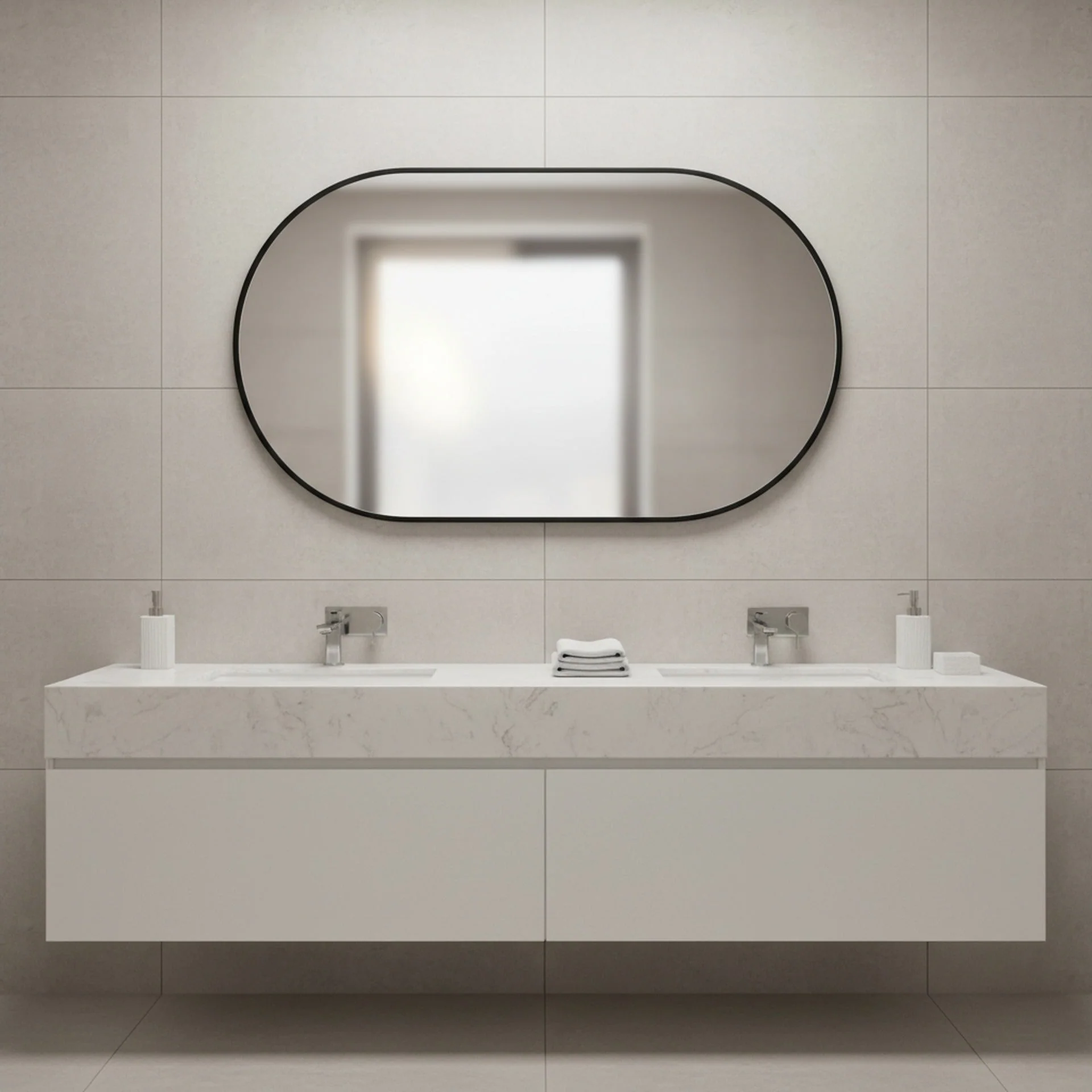 Luna Oval Metal Framed Wall Mirror - Black - Image 2