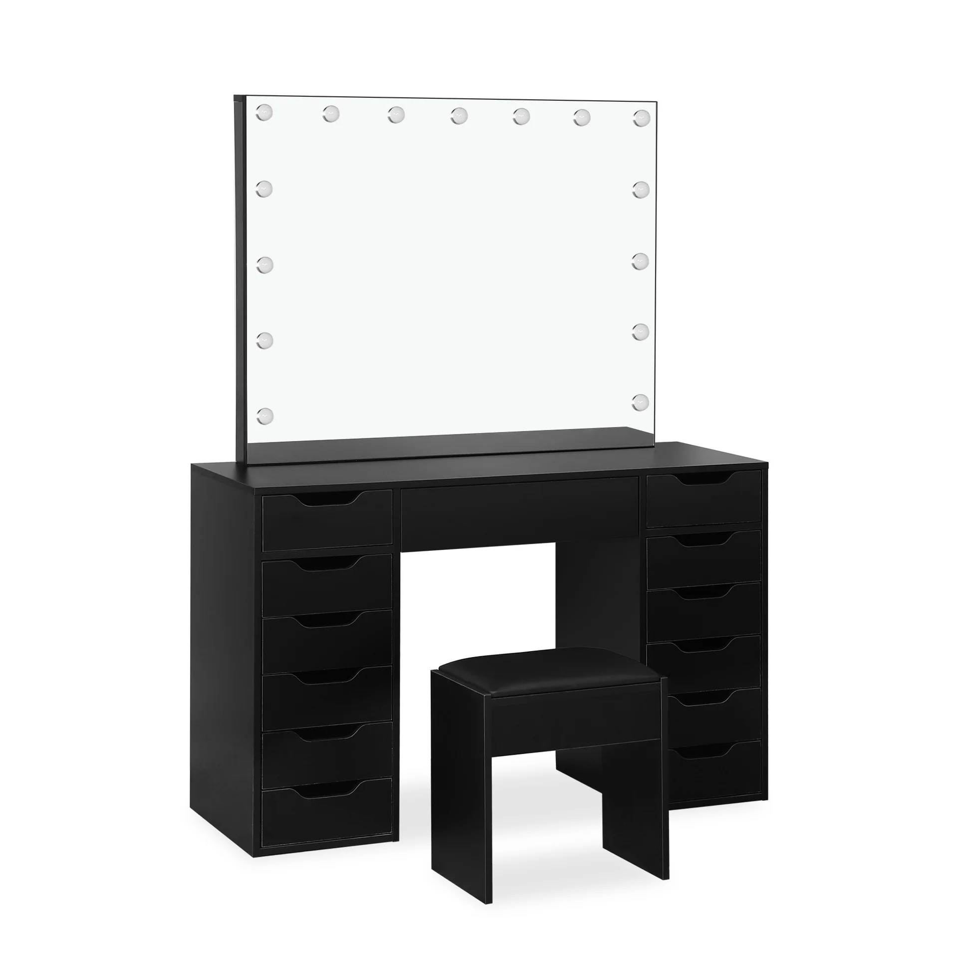 Lustra 2 Piece Dressing Table with Mirror & Stool Set - Black - Image 8