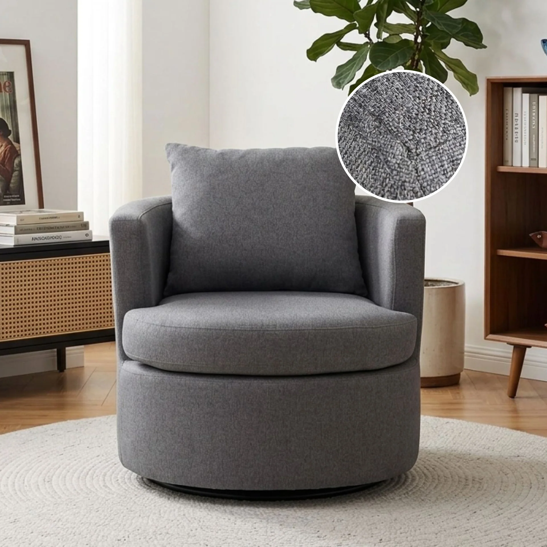 Luva Linen Swivel Armchair - Dark Grey - Image 2