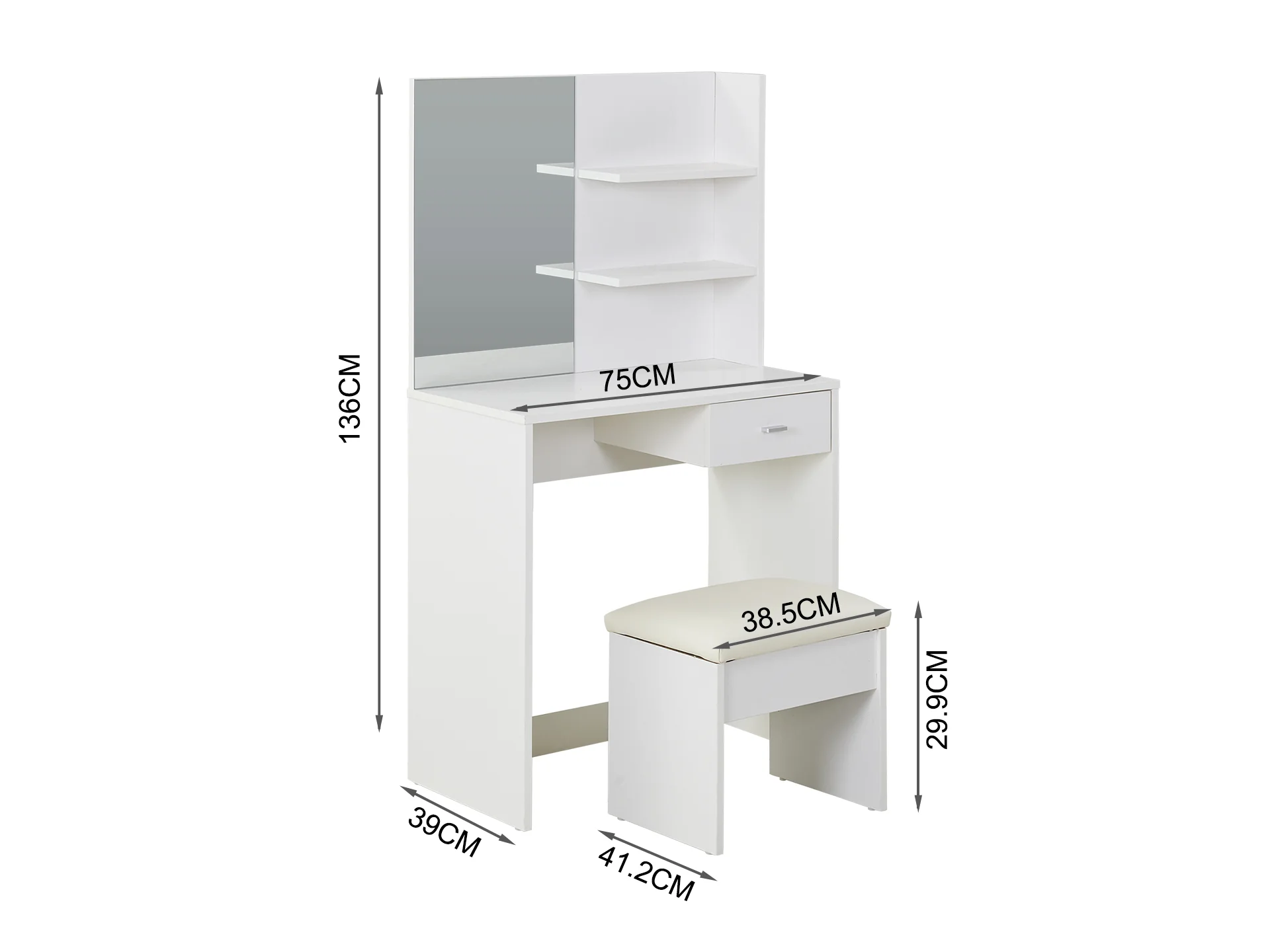 MAKALU Dressing Table Set with 1 Drawer 2PCS - WHITE - Image 10