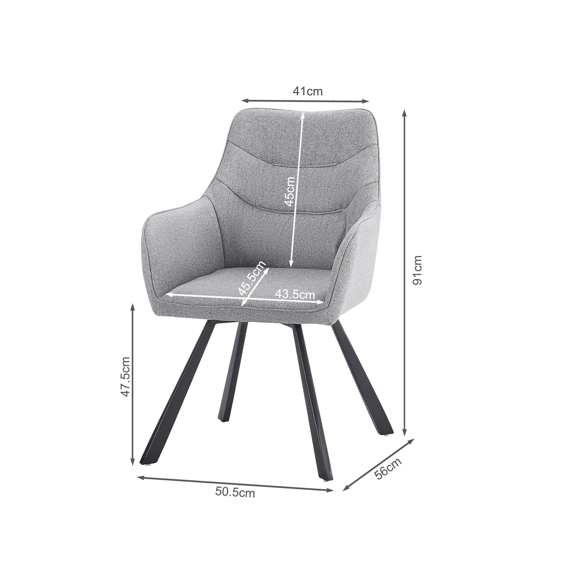 Malaya Swivel Dining Chair - Set of 2 - Bluish Grey + Black - Image 8