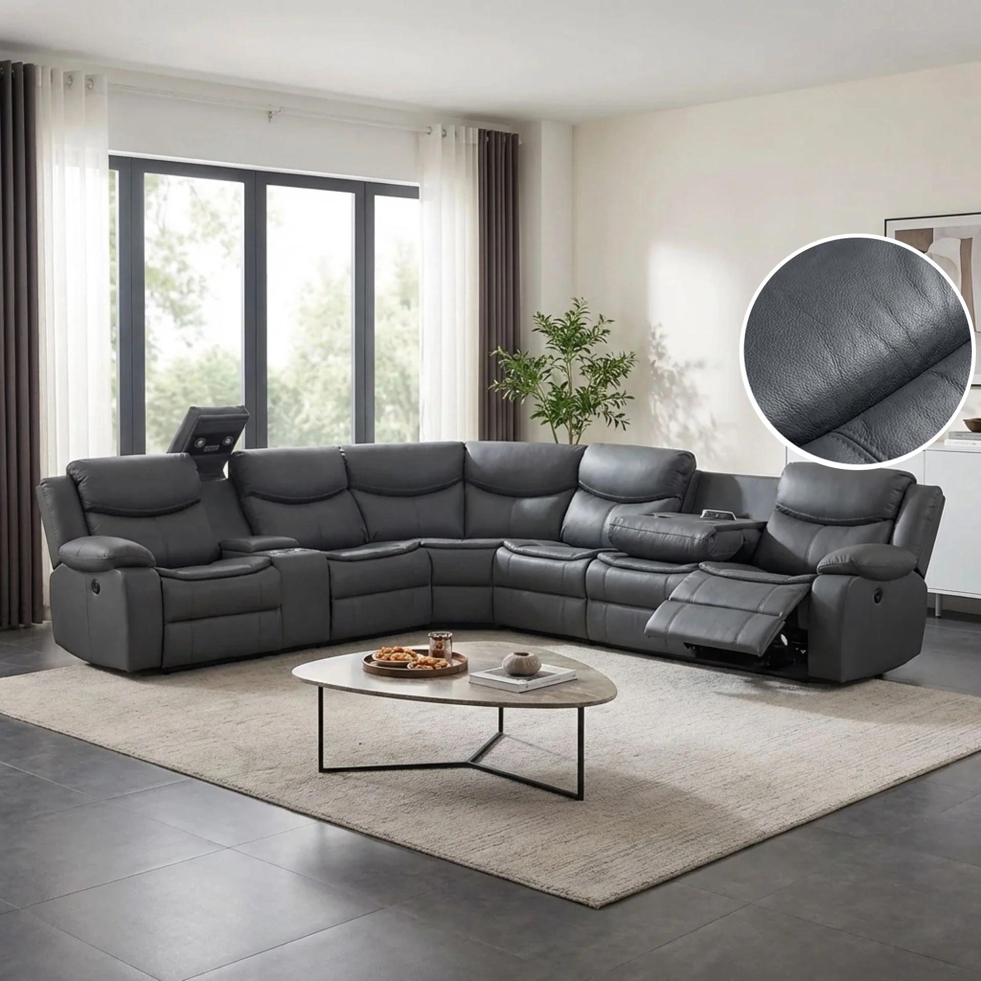 Mandan Electric Recliner Corner Sofa - Grey - Image 8