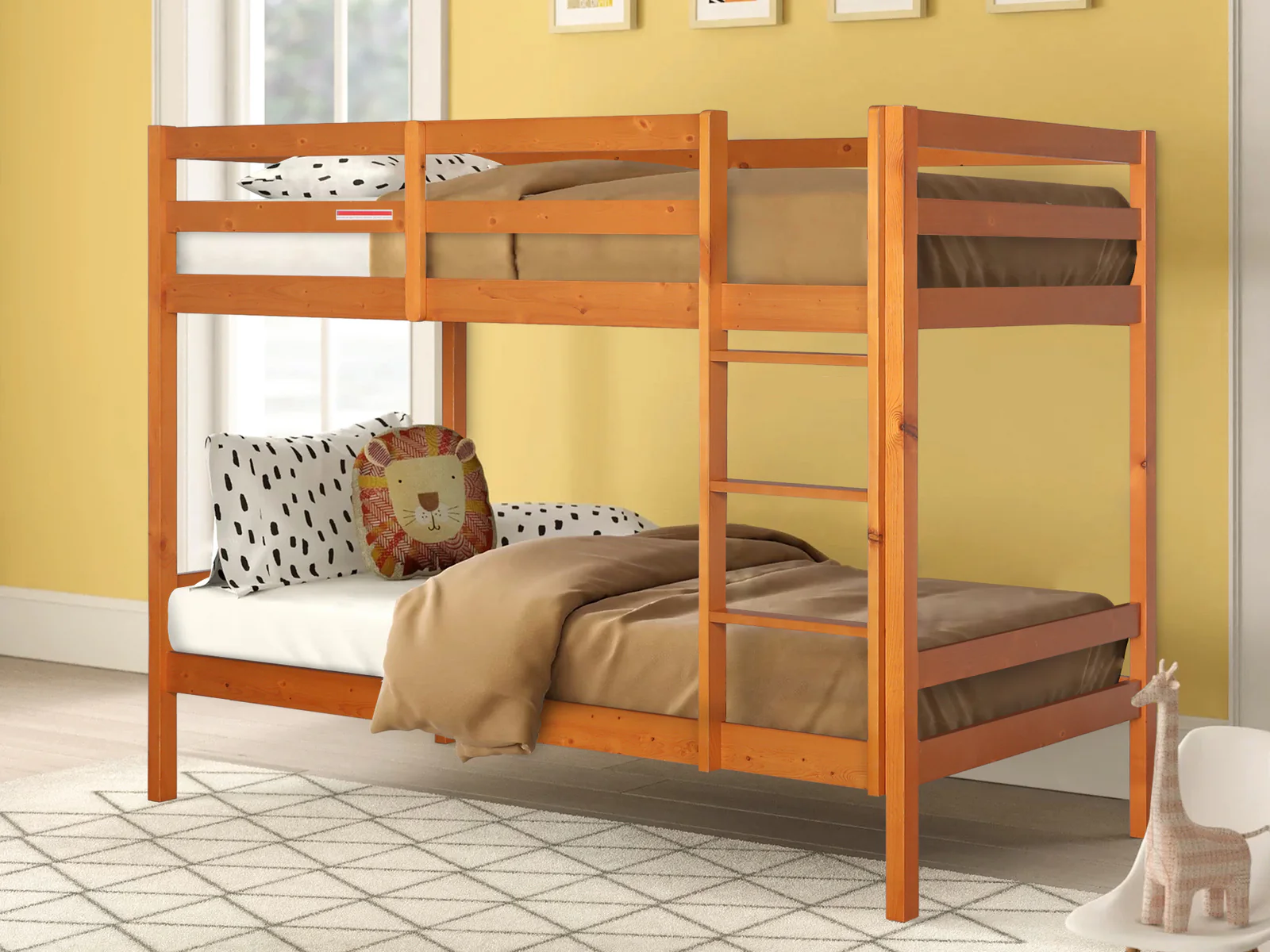 Maroon Single Wooden Bunk Bed Frame - Oak - Image 2