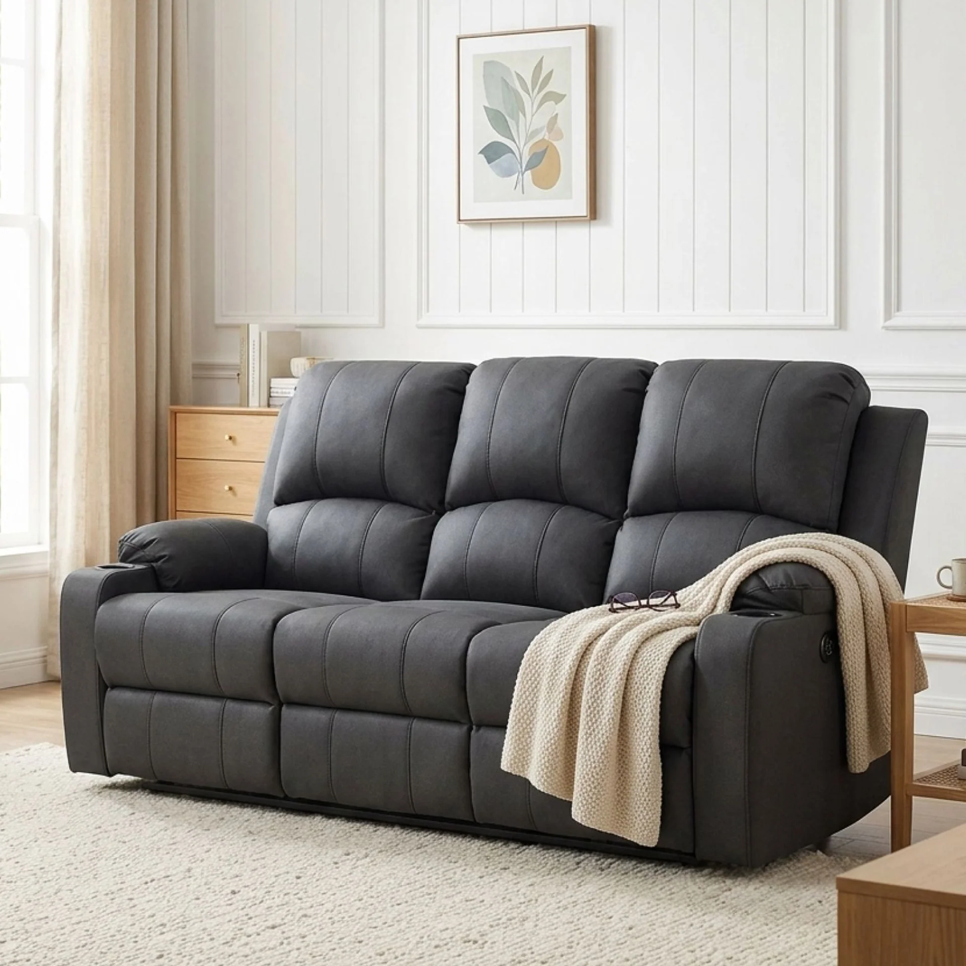 Marton Electric 3 Seater Recliner Sofa - Black - Image 3