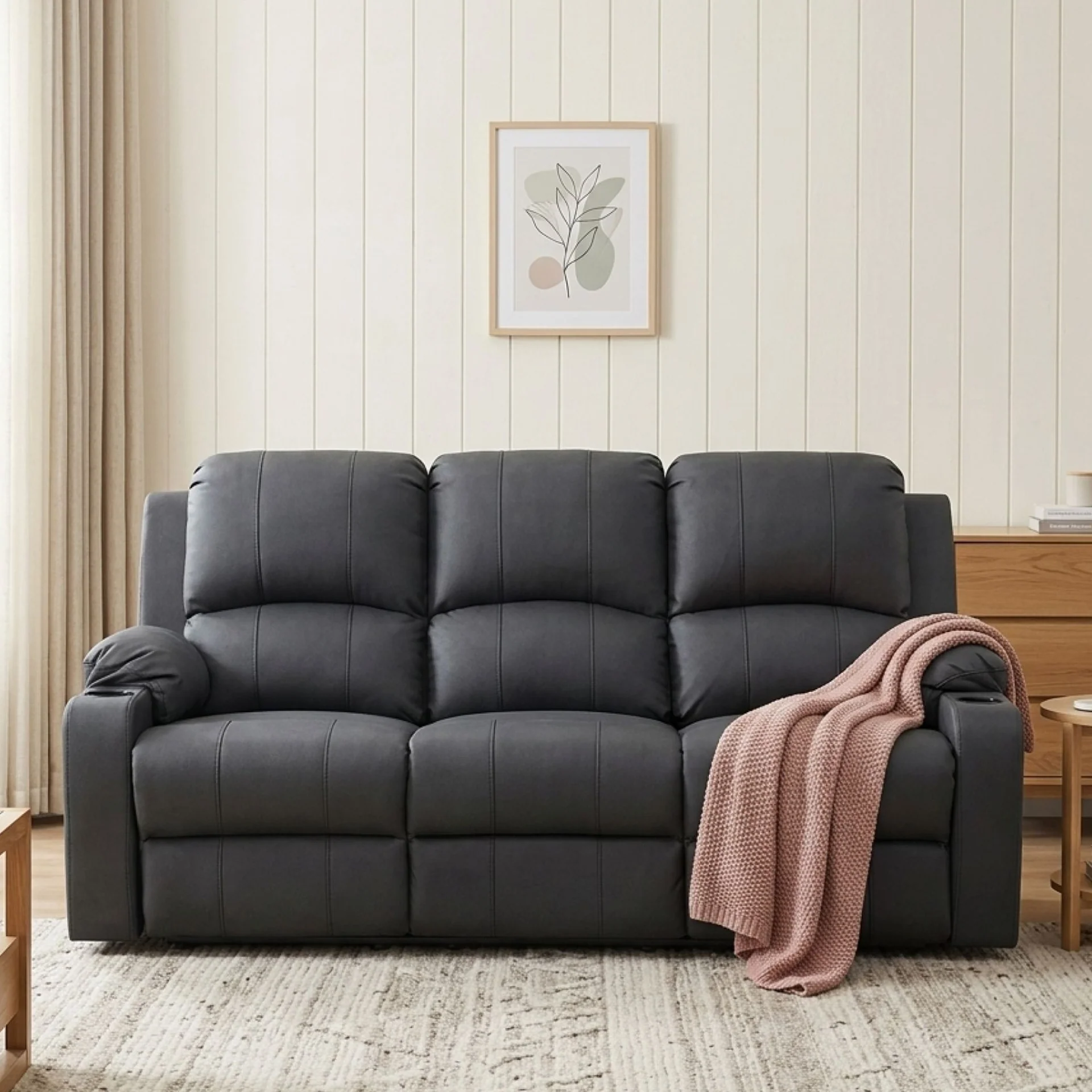 Marton Electric 3 Seater Recliner Sofa - Black - Image 5
