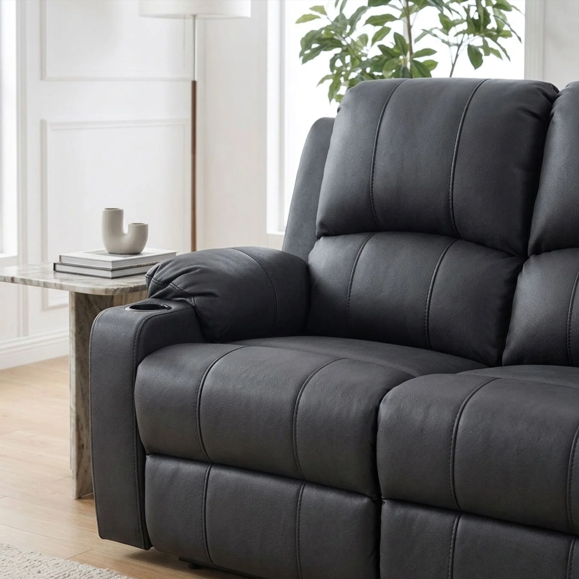 Marton Electric 3 Seater Recliner Sofa - Black - Image 8