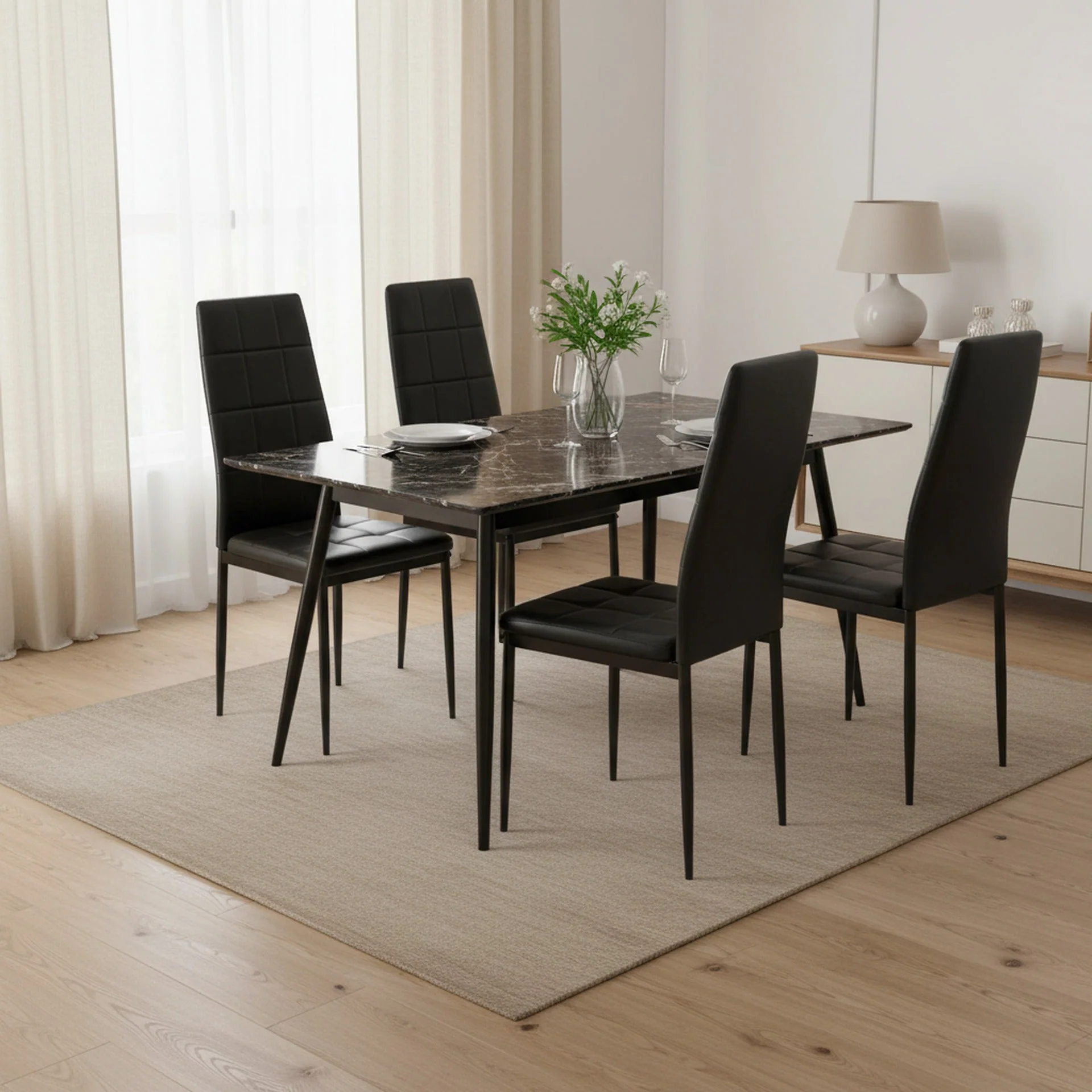 Mauro PU Leather Dining Chair - Set of 4 - Black - Image 3