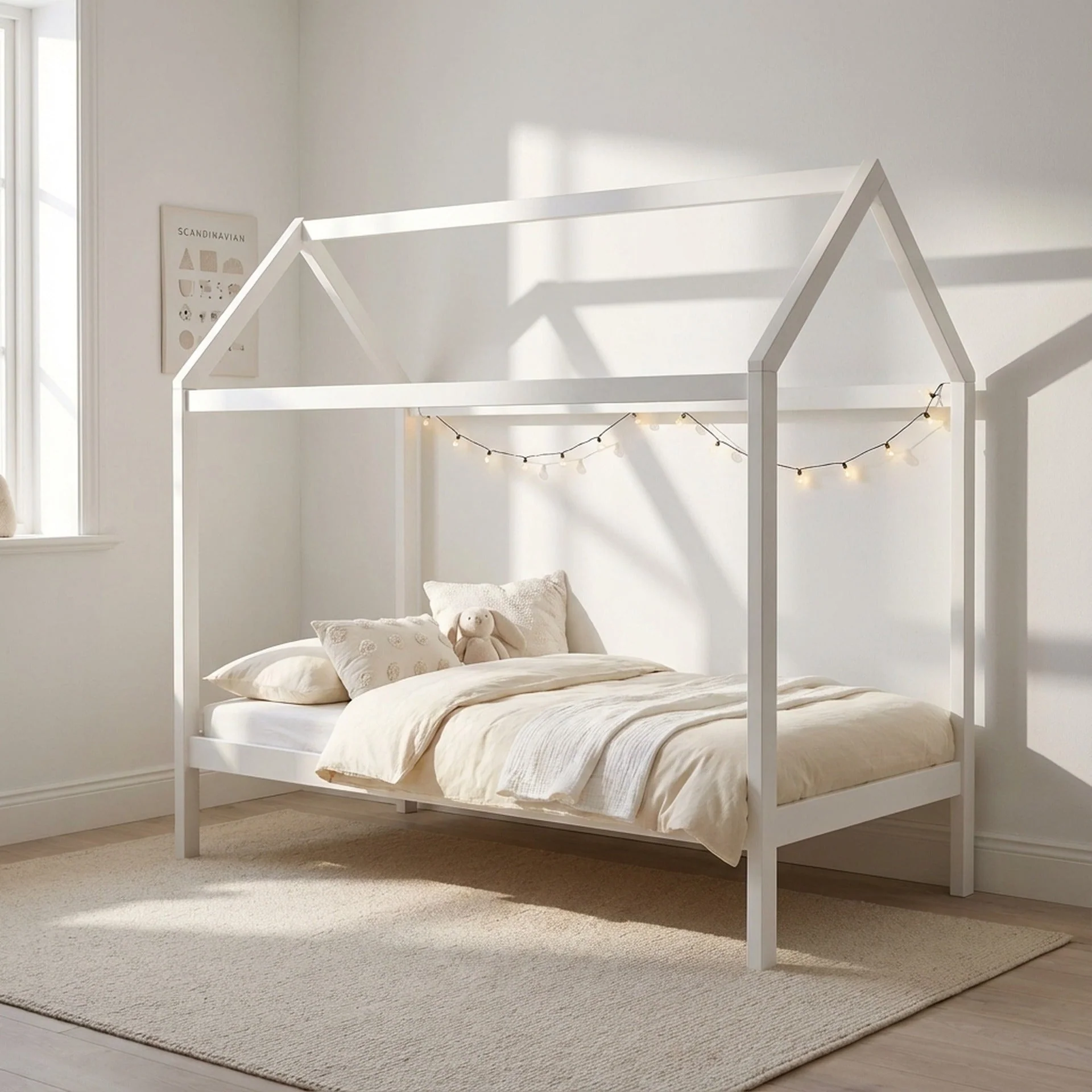 Mayon Single Wooden House Bed Frame - White - Image 2