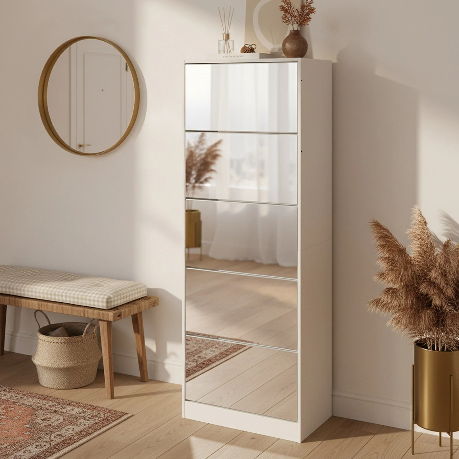 Melo 5 Drawer Shoe Cabinet Storage Rack - White - Image 2