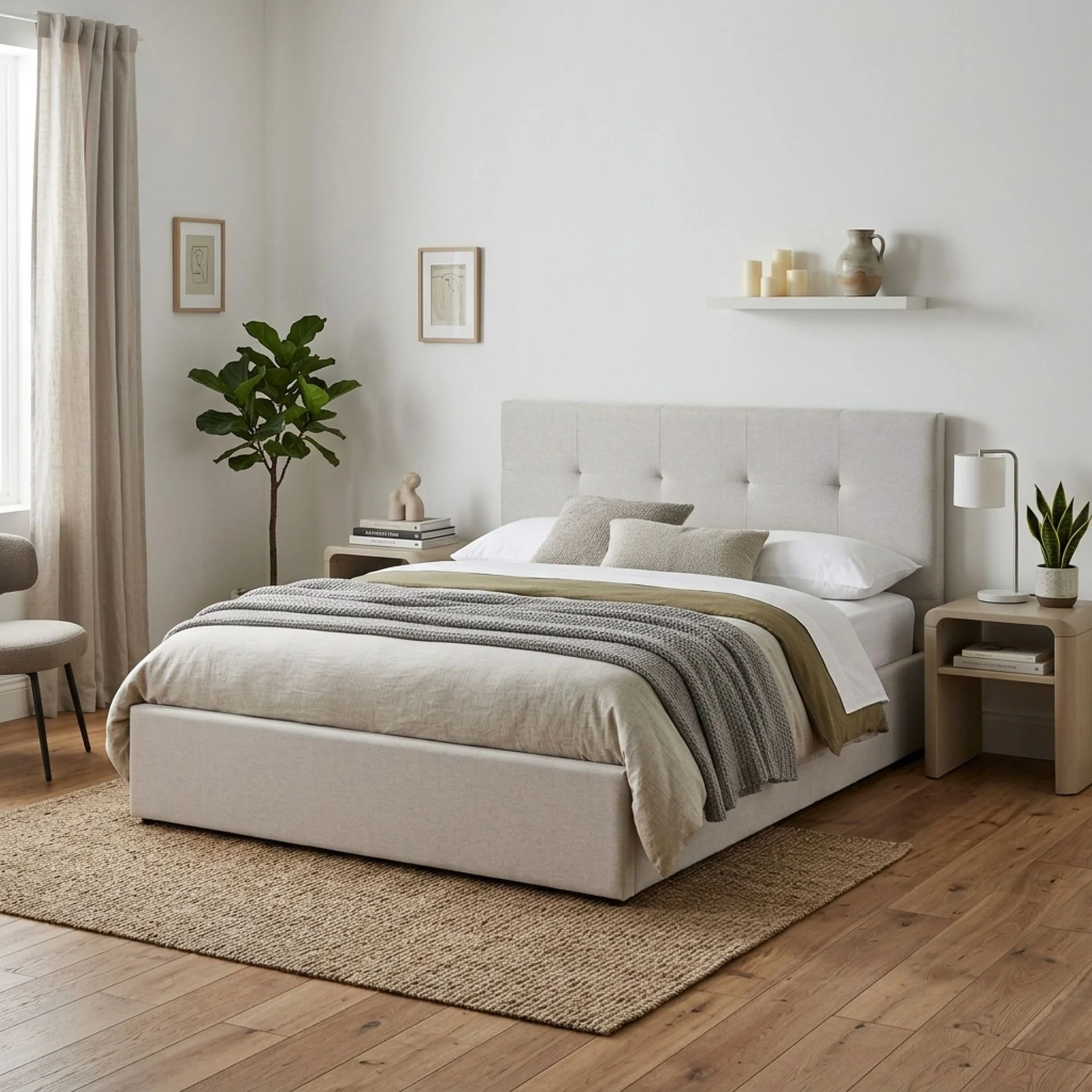 Mero Double Gas Lift Bed Frame - Linen Beige