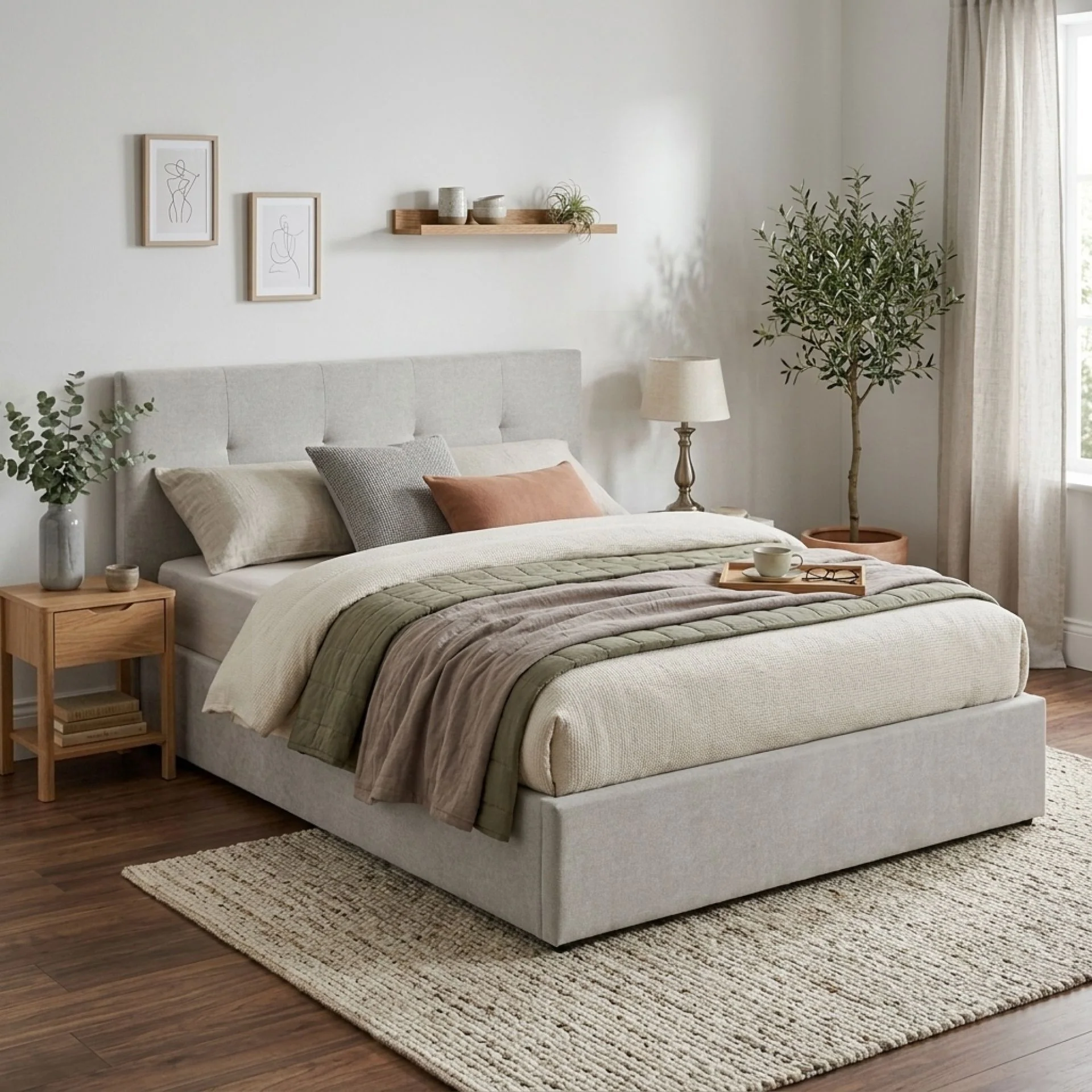 Mero Double Gas Lift Bed Frame - Linen Beige - Image 4