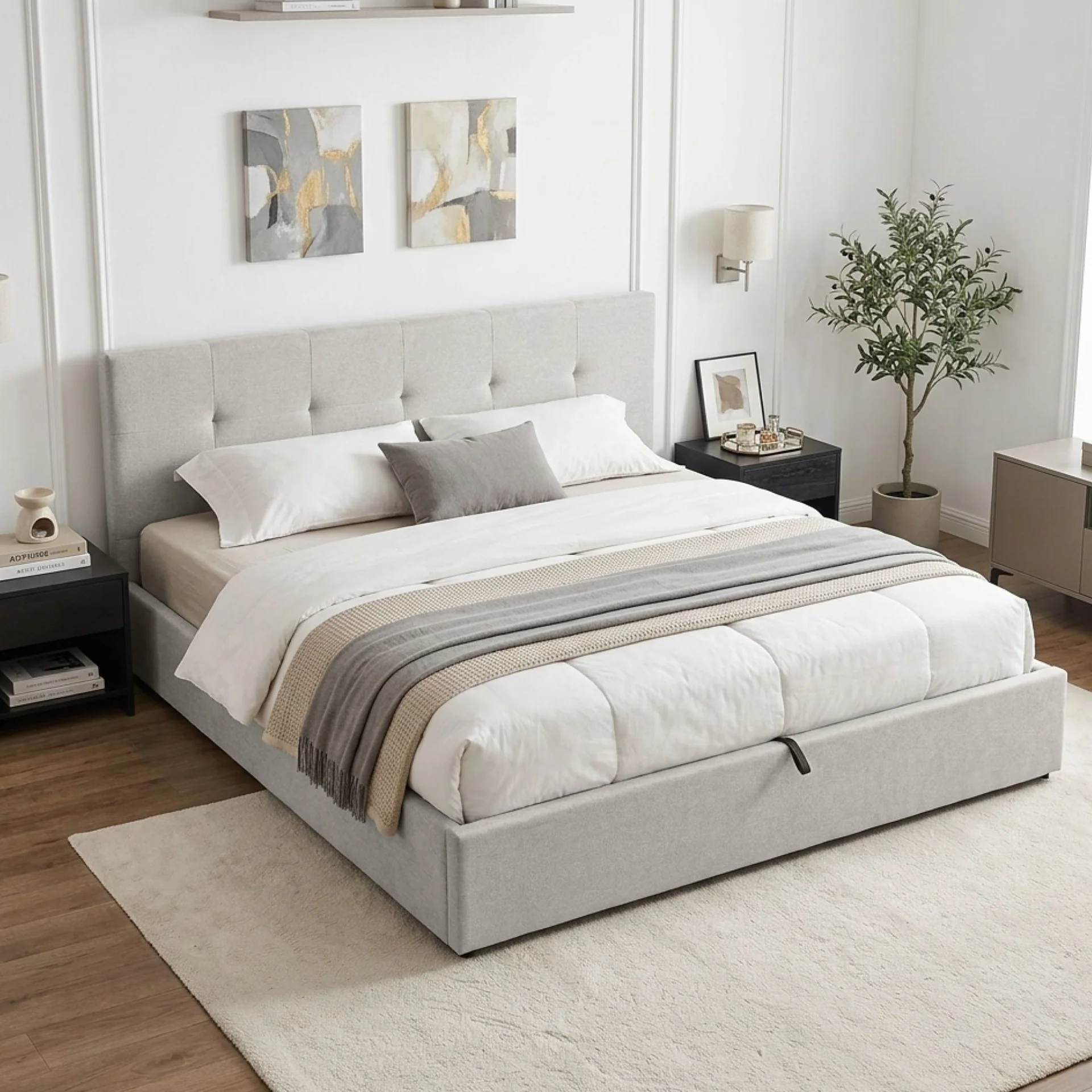 Mero Super King Gas Lift Bed Frame - Linen Beige - Image 4