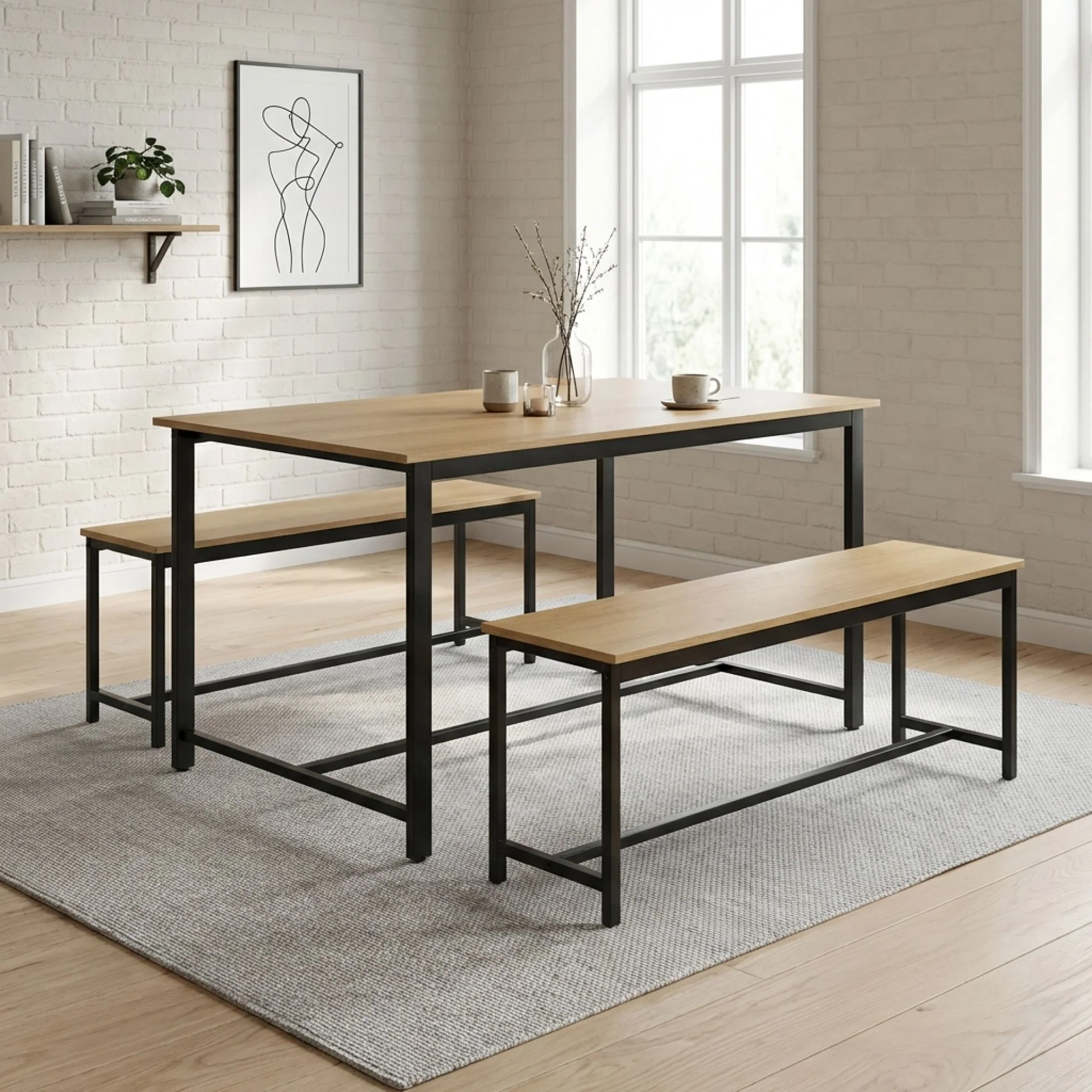 Merren 3 Piece Dining Set - Natural - Image 3