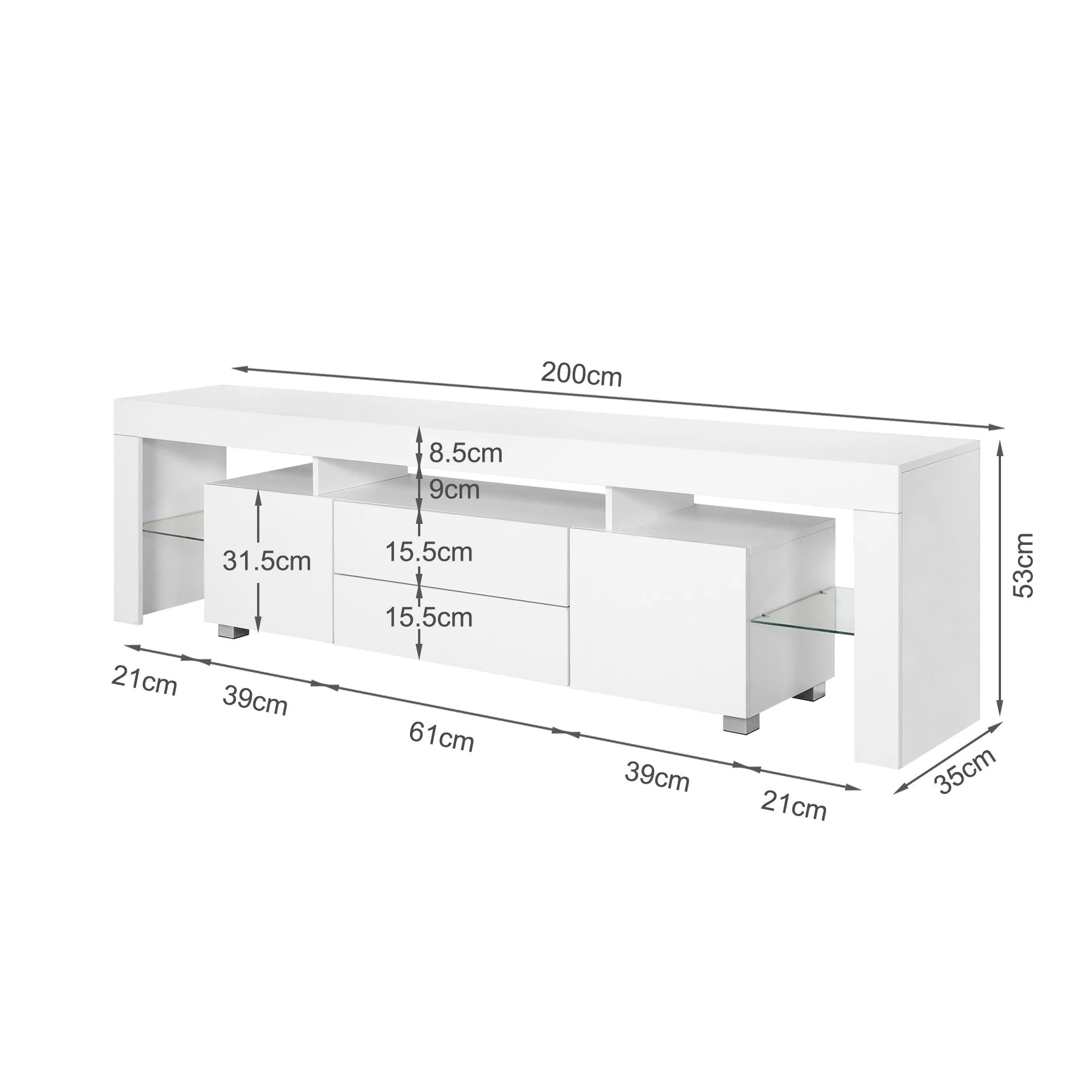 Micco 2m LED Entertainment Unit - White - Image 15