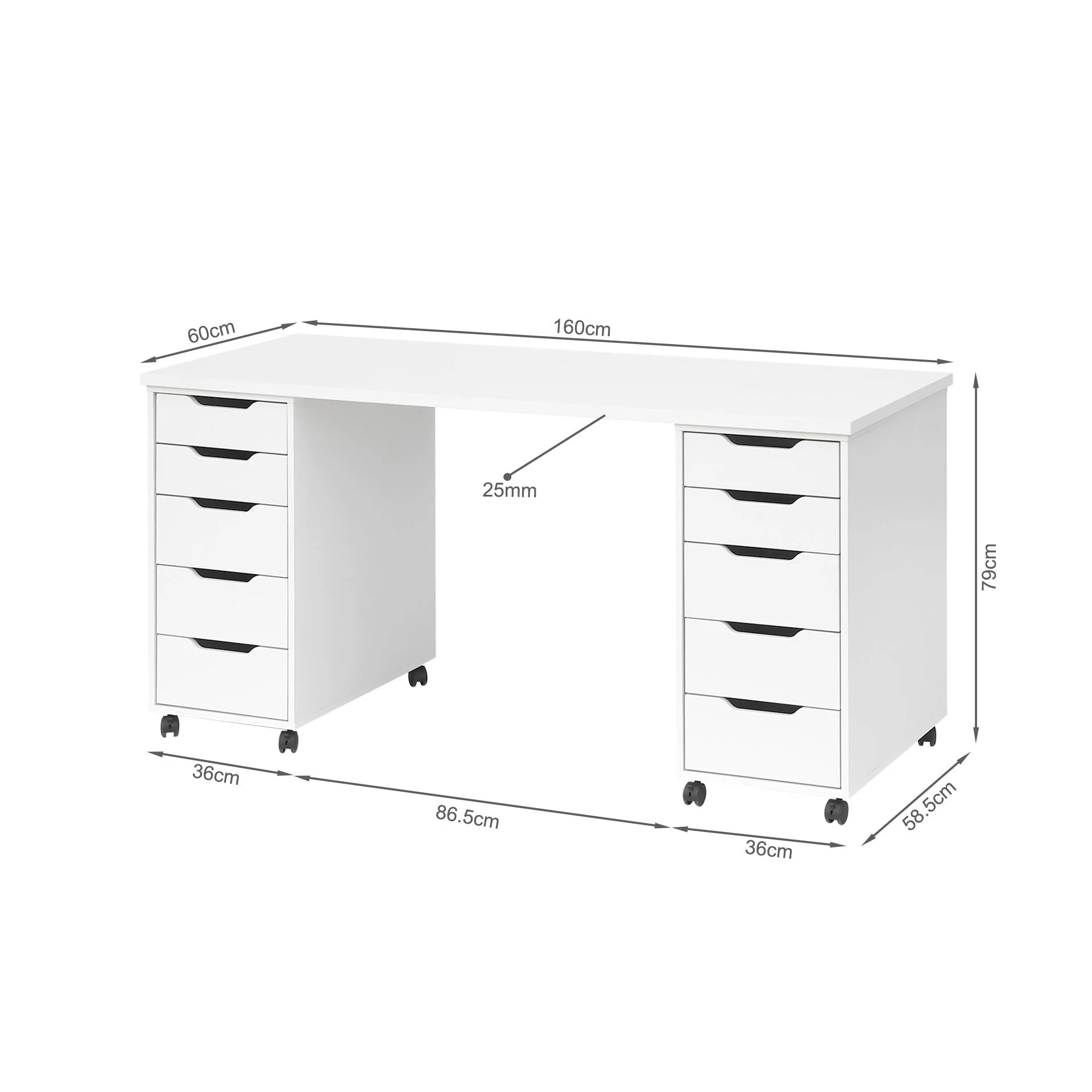 Miles 160cm Computer Desk With Drawers - White - Image 14