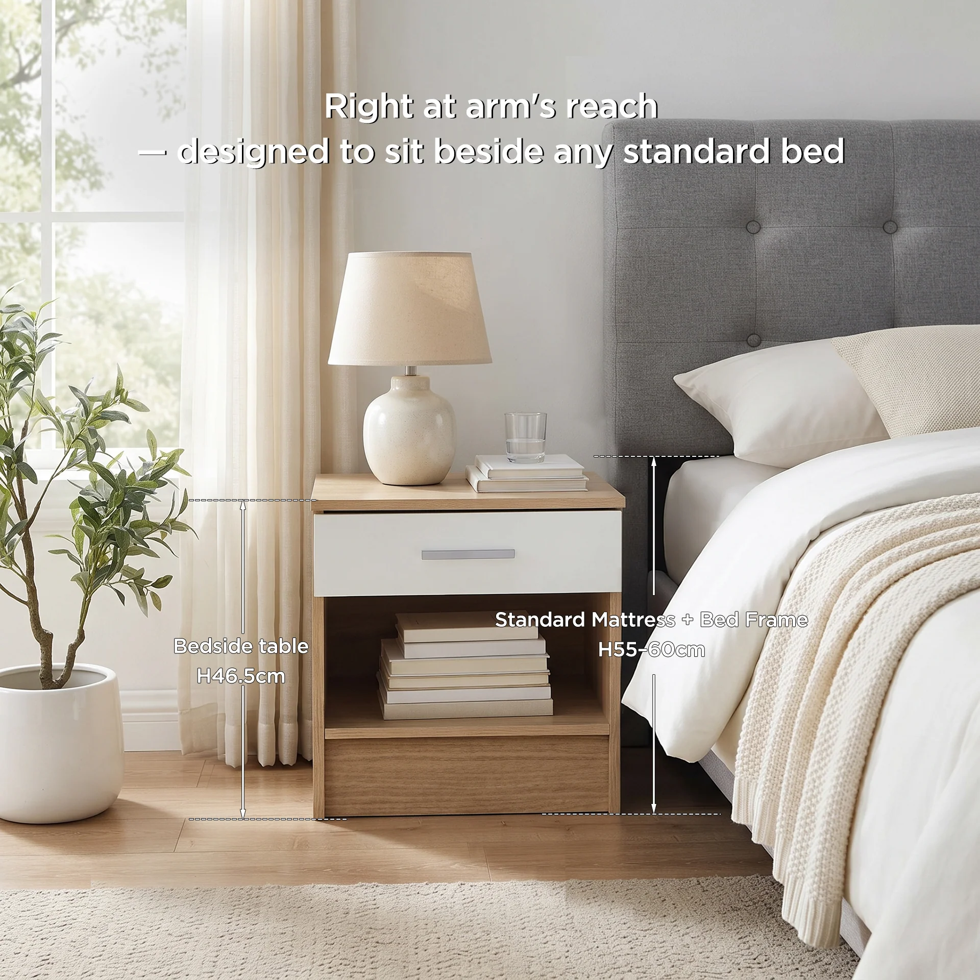 Miller Bedside Table - Light Teak + White - Image 2