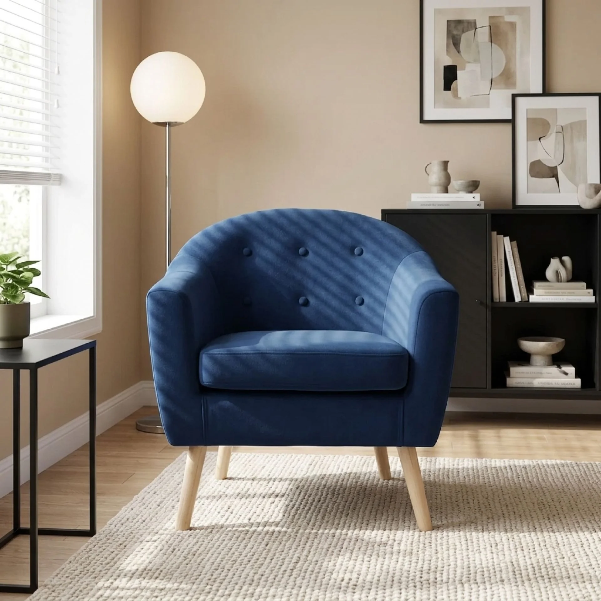 Millo Velvet Armchair - Dark Blue - Image 6