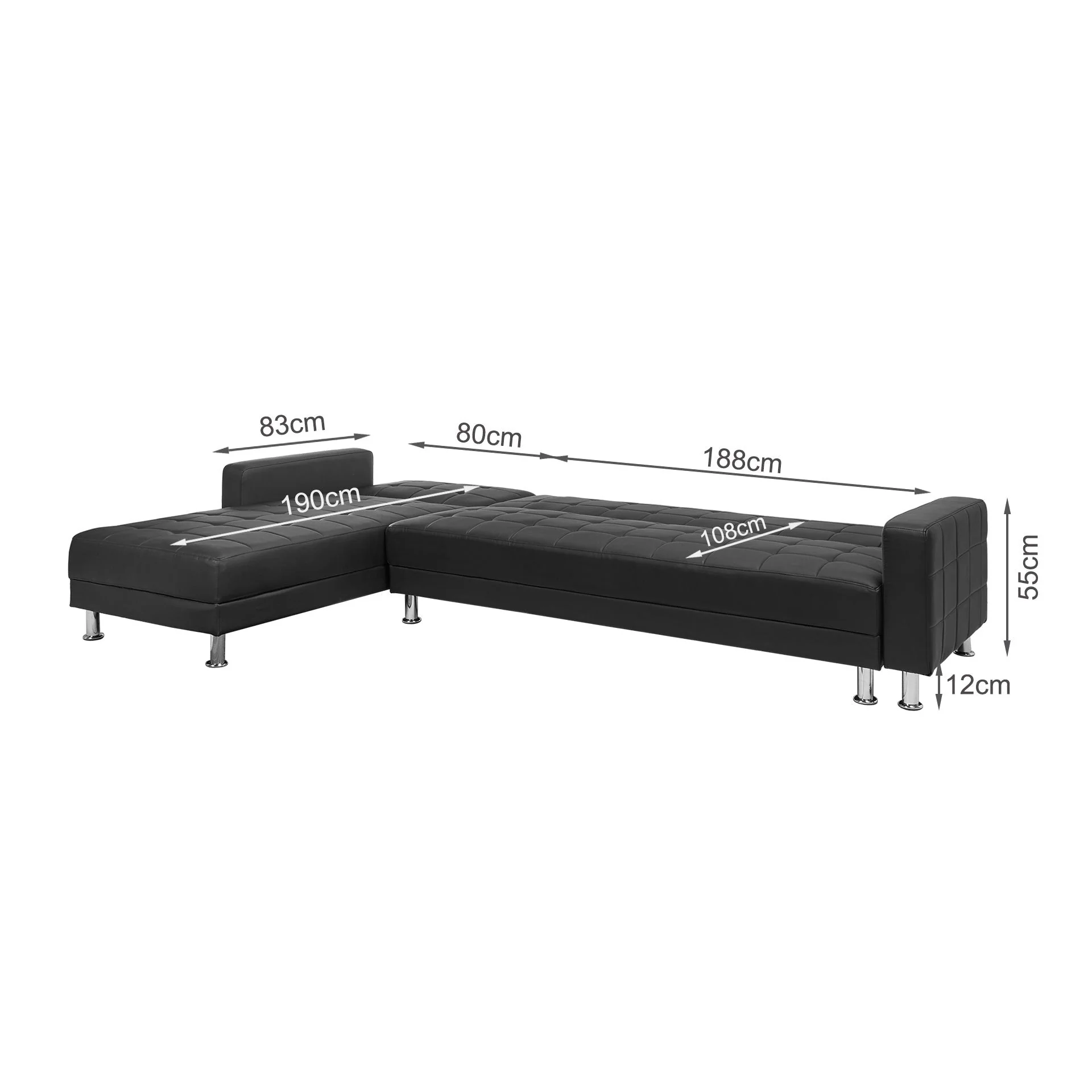 Minnesota Sofa Bed Futon with Chaise - Black - Image 11