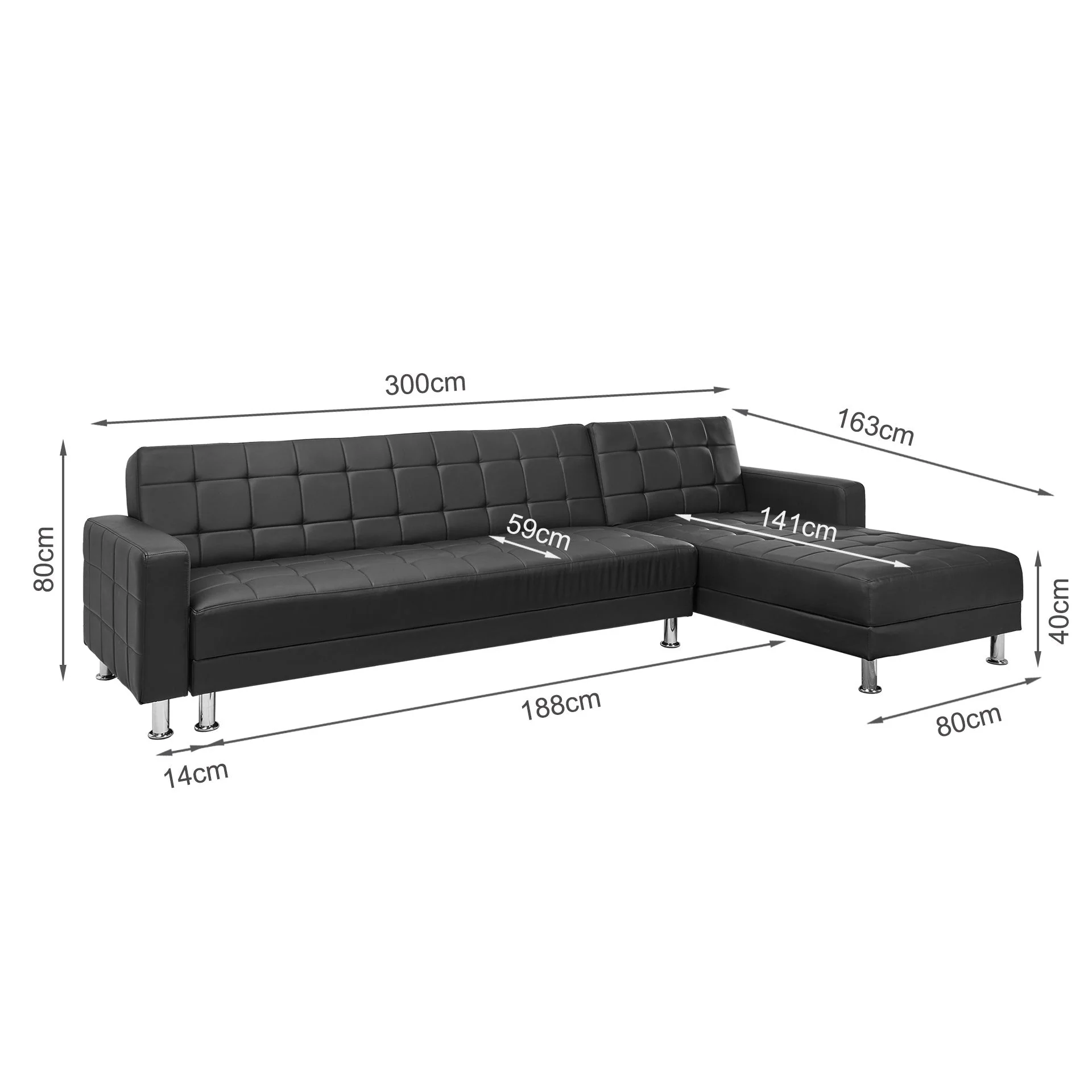 Minnesota Sofa Bed Futon with Chaise - Black - Image 13
