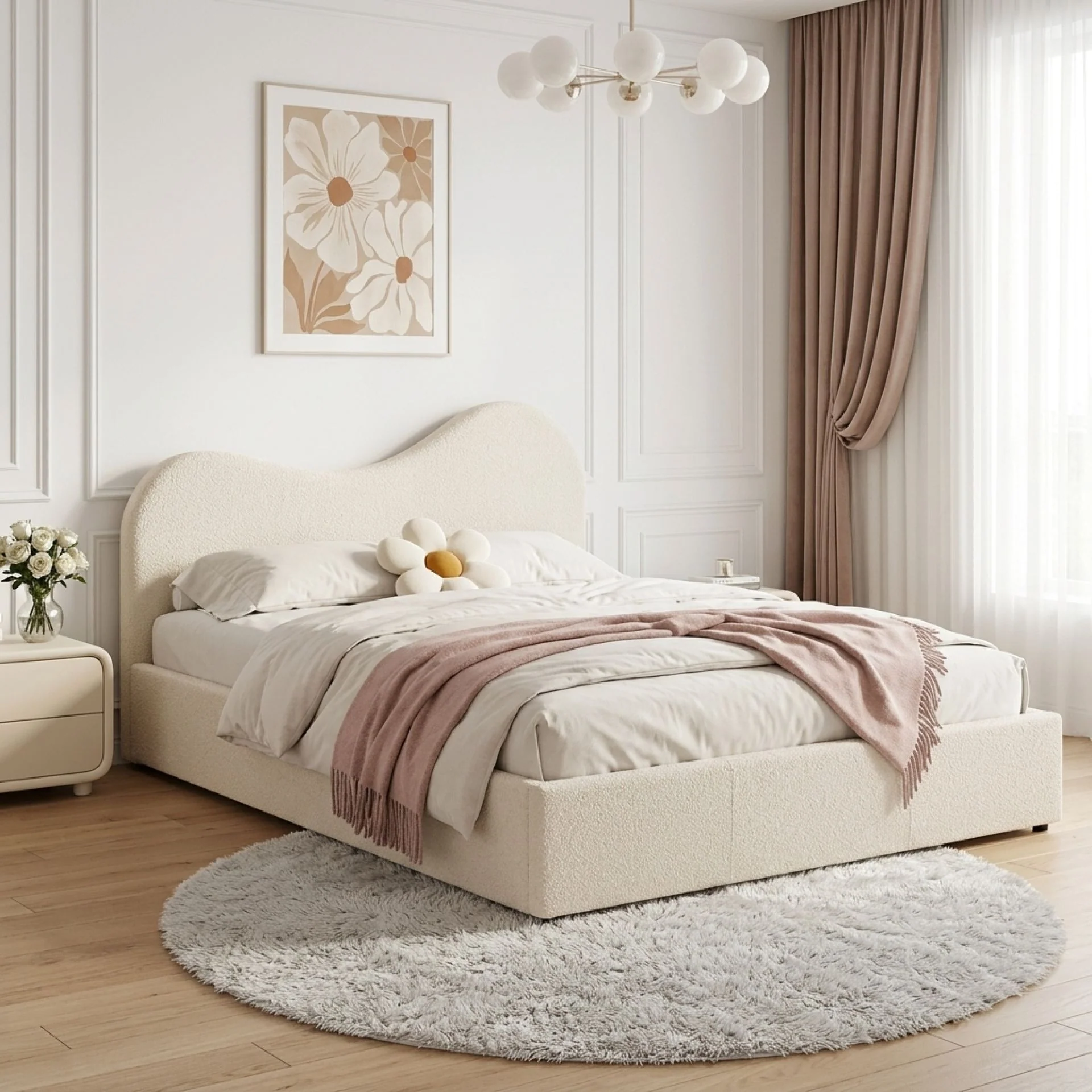 Miora Queen Gas Lift Bed Frame - Light Khaki - Image 4