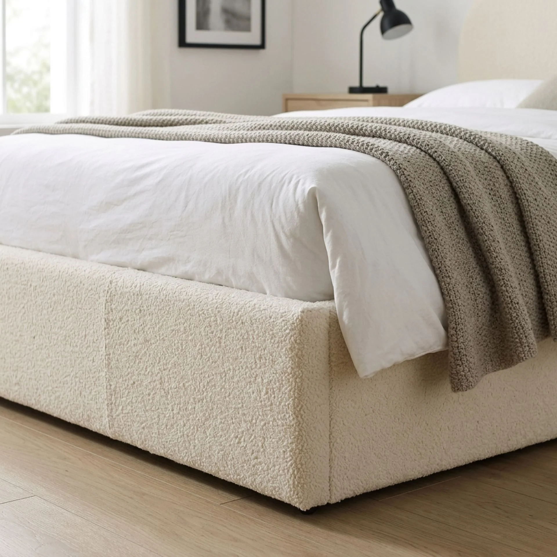 Miora Queen Gas Lift Bed Frame - Light Khaki - Image 6