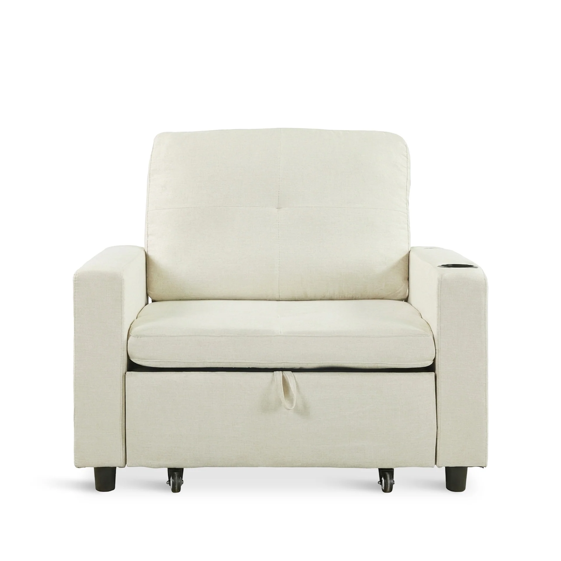 Mist 1 Seater Sofa Bed With Cup Holder And Side Tray - Cream - Image 11